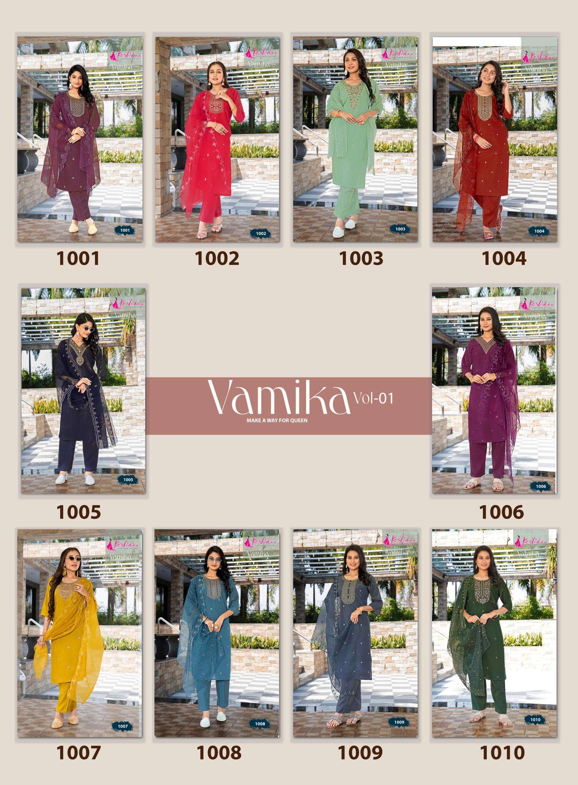 KASHIDA VAMIKA VOL 1 SILK FANCY WORKS LADIES KURTI COMBO SET 