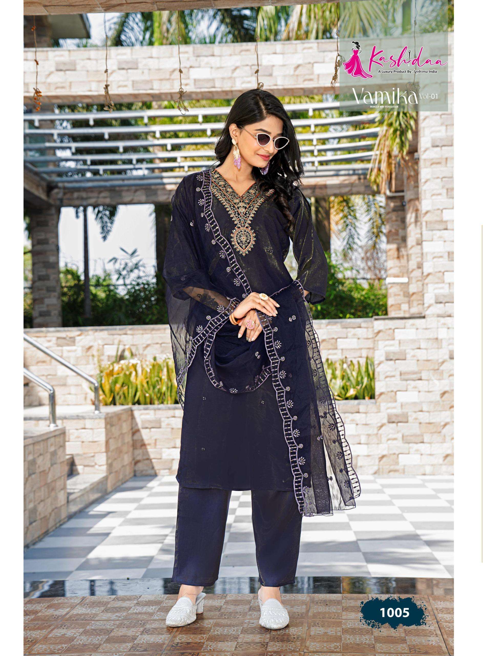 KASHIDA VAMIKA VOL 1 SILK FANCY WORKS LADIES KURTI COMBO SET 