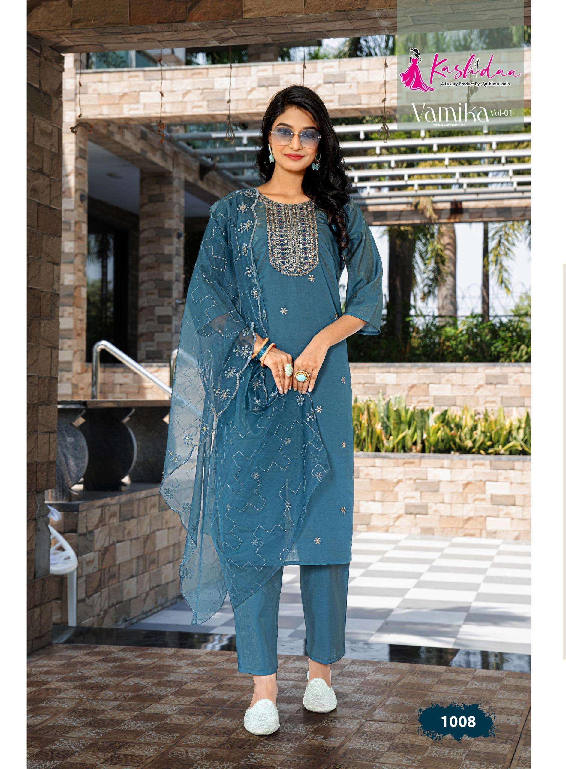 KASHIDA VAMIKA VOL 1 SILK FANCY WORKS LADIES KURTI COMBO SET 