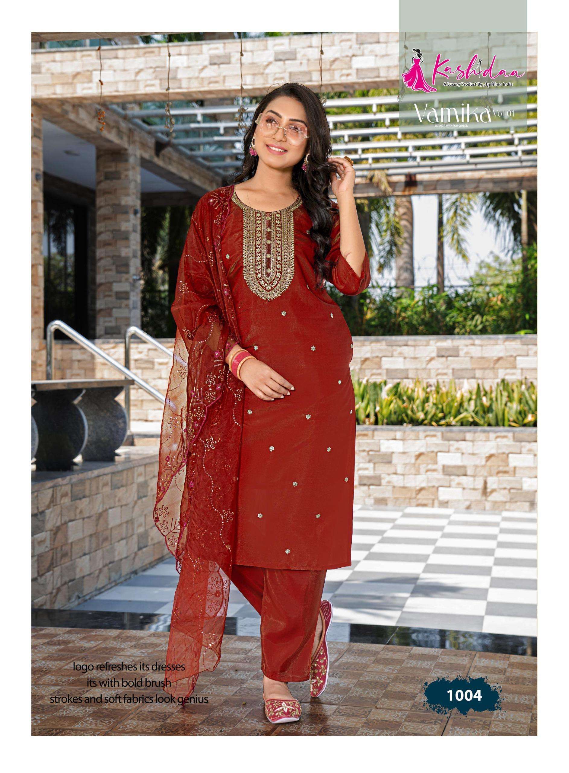 KASHIDA VAMIKA VOL 1 SILK FANCY WORKS LADIES KURTI COMBO SET 
