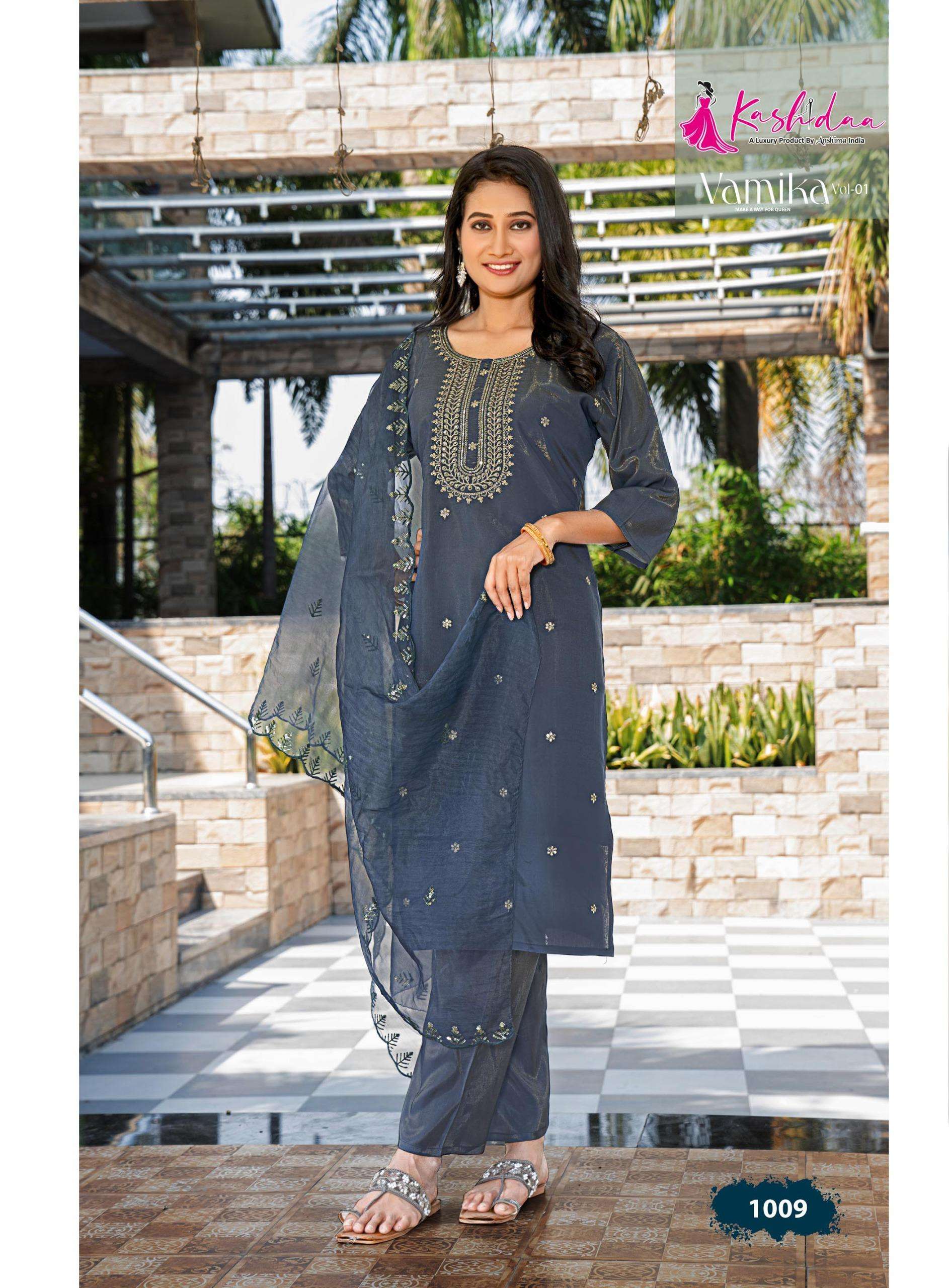 KASHIDA VAMIKA VOL 1 SILK FANCY WORKS LADIES KURTI COMBO SET 