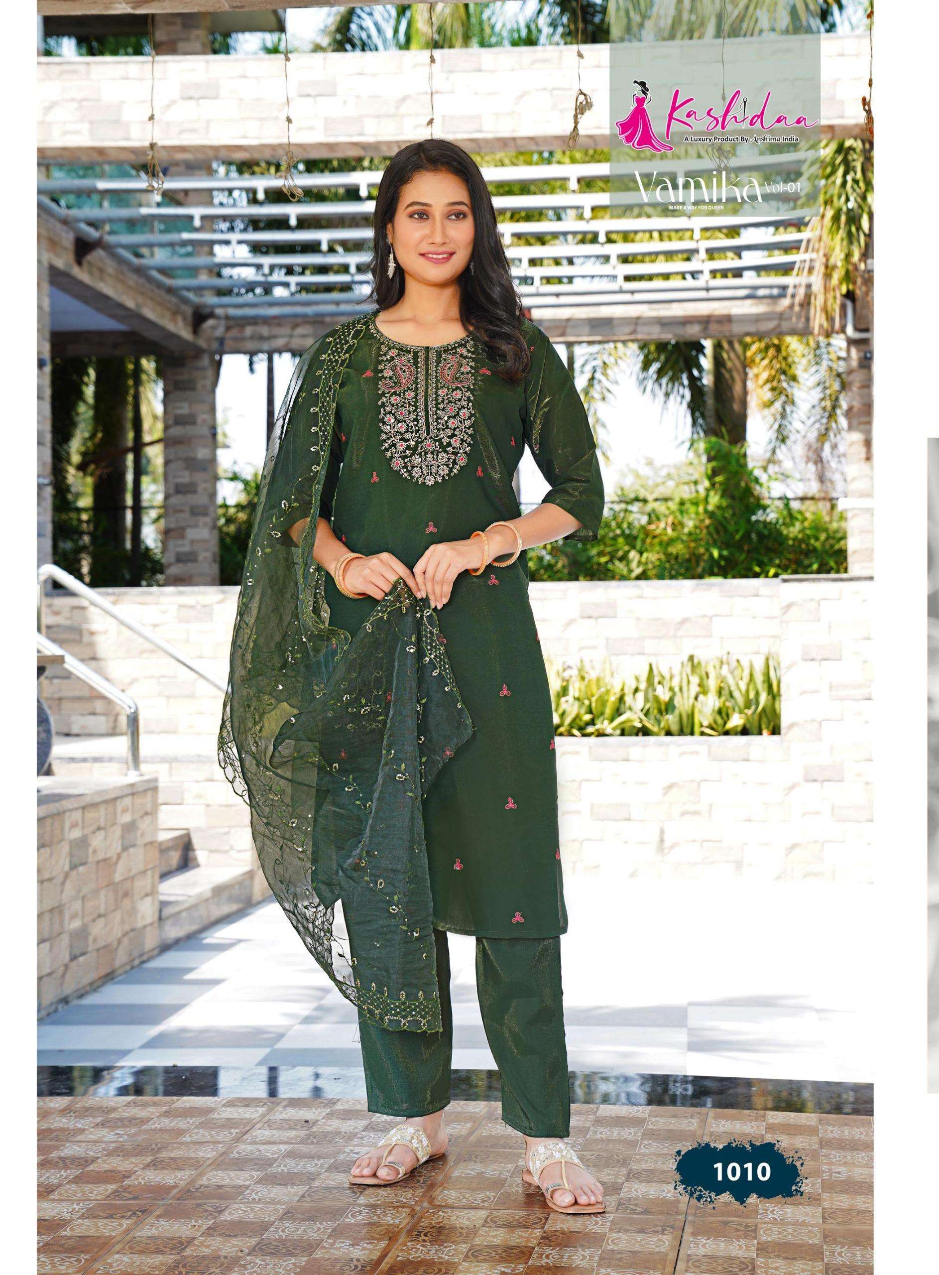 KASHIDA VAMIKA VOL 1 SILK FANCY WORKS LADIES KURTI COMBO SET 