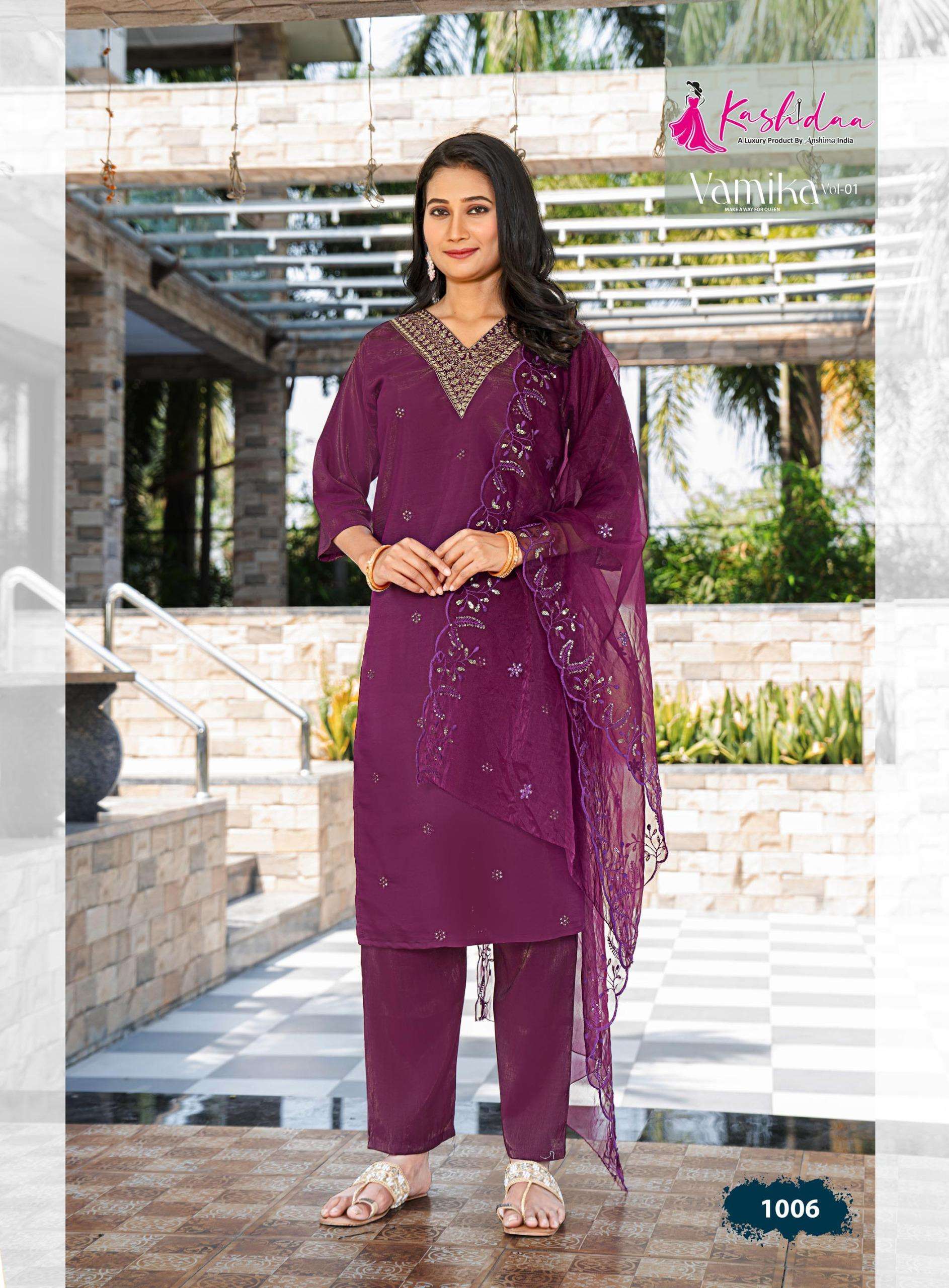 KASHIDA VAMIKA VOL 1 SILK FANCY WORKS LADIES KURTI COMBO SET 