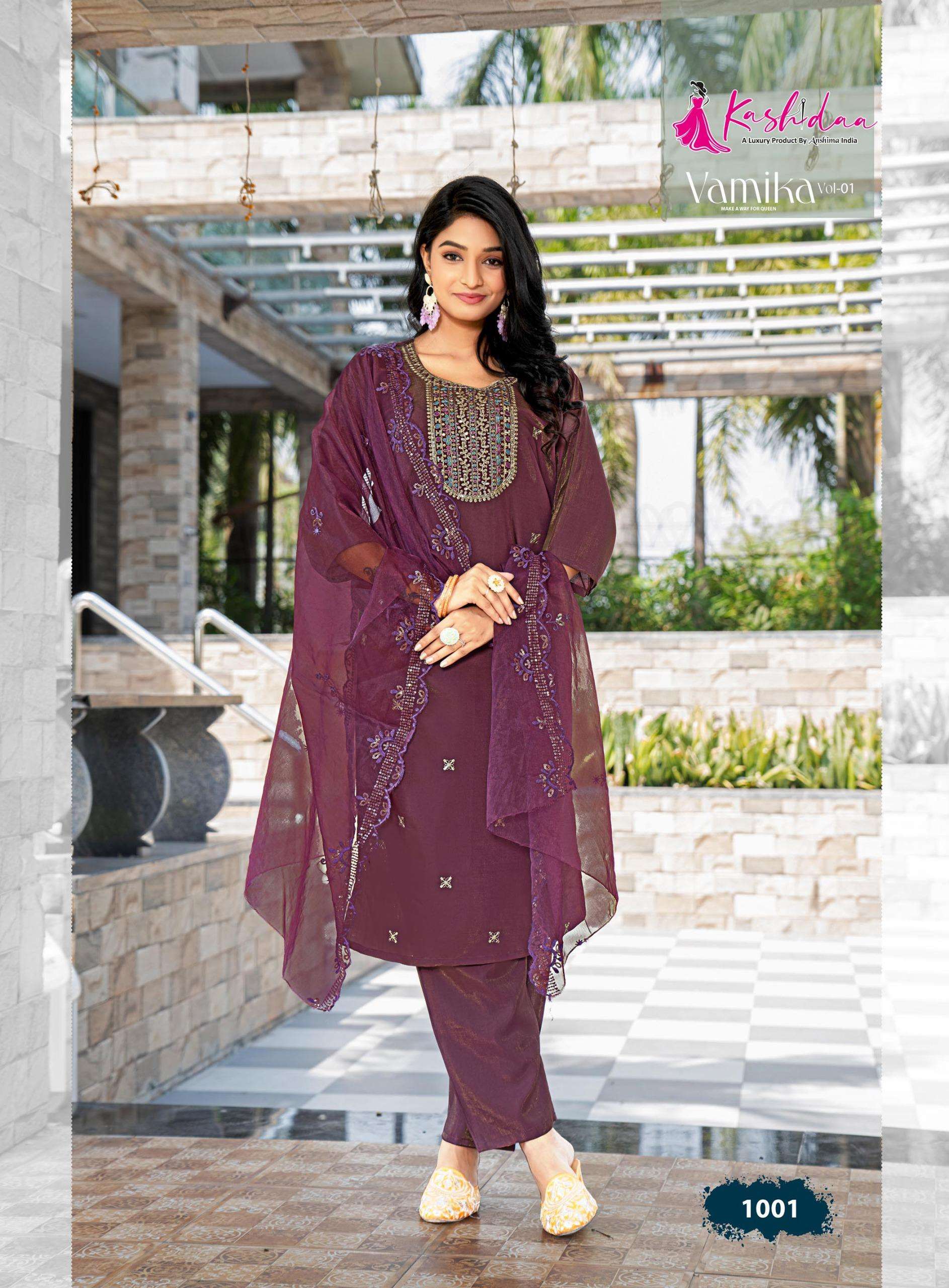 KASHIDA VAMIKA VOL 1 SILK FANCY WORKS LADIES KURTI COMBO SET 