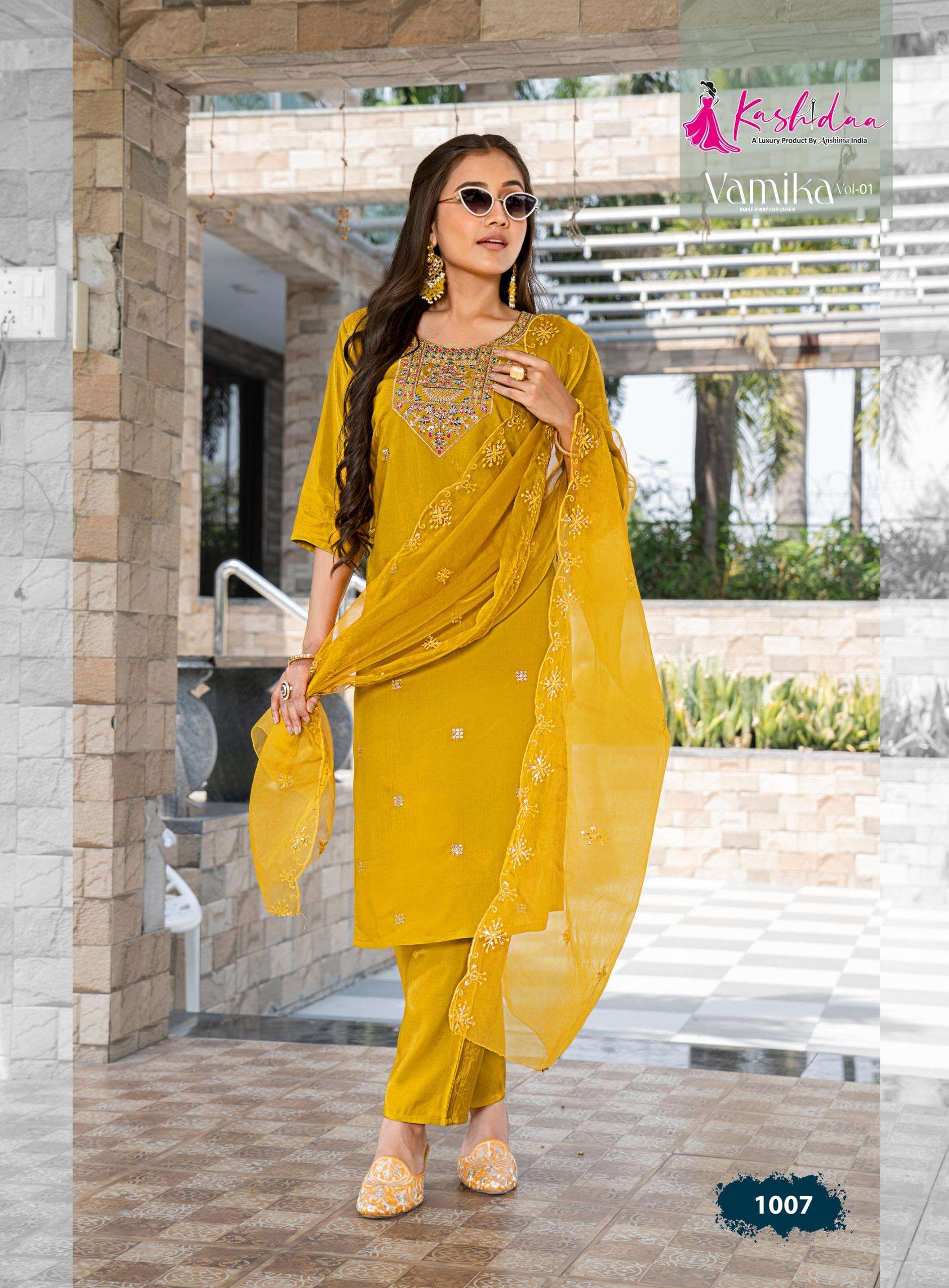 KASHIDA VAMIKA VOL 1 SILK FANCY WORKS LADIES KURTI COMBO SET 