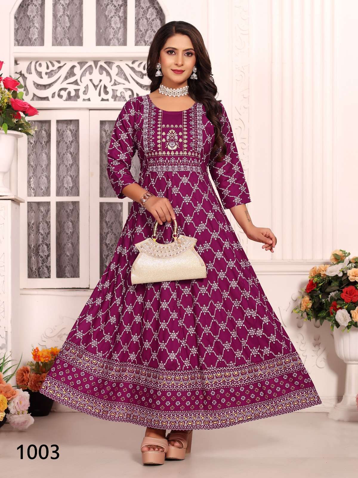 KAVYA ANKITA VOL 5 RAYON FOIL PRINT FANCY WEAR ANARKALI GOWN
