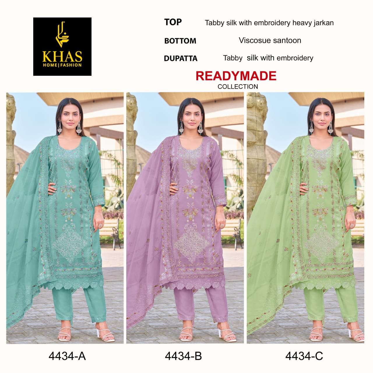 KHAS FASHION D NO 4434 SILK WITH EMBROIDERY DESIGNER FANCY SUIT