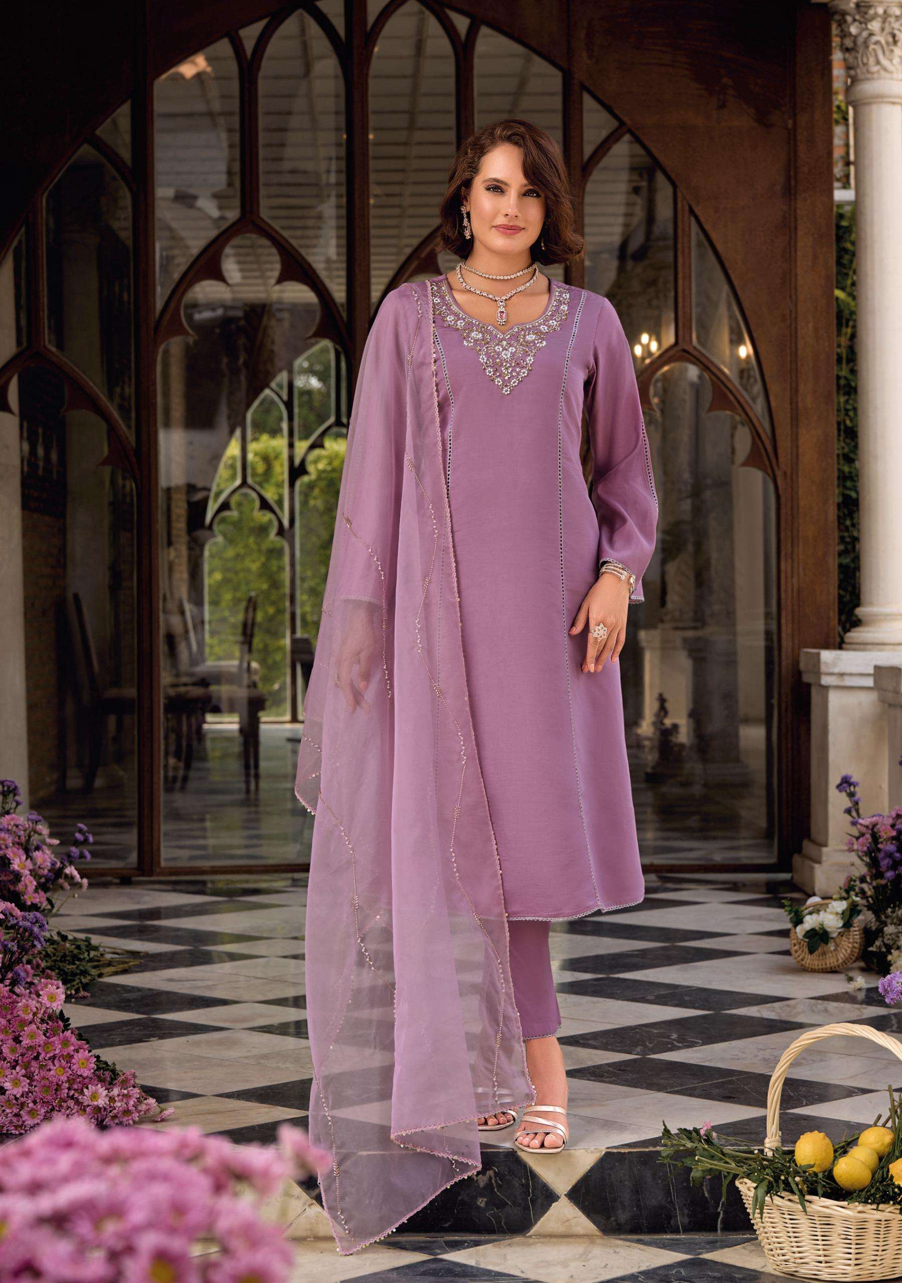  LADY LEELA RANGEEN VISCOSE SILK DESIGNER FANCY KURTI COMBO SET