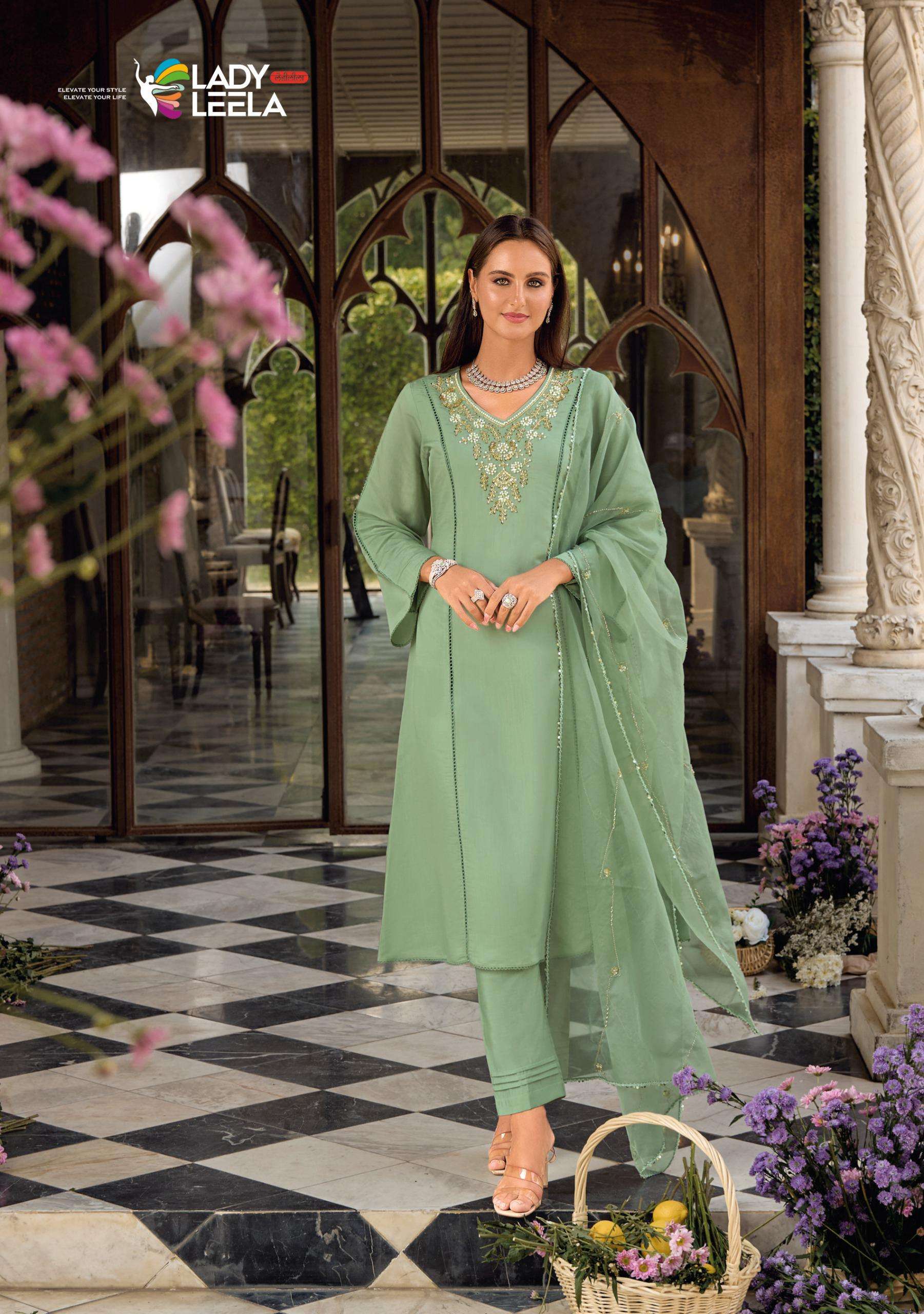  LADY LEELA RANGEEN VISCOSE SILK DESIGNER FANCY KURTI COMBO SET