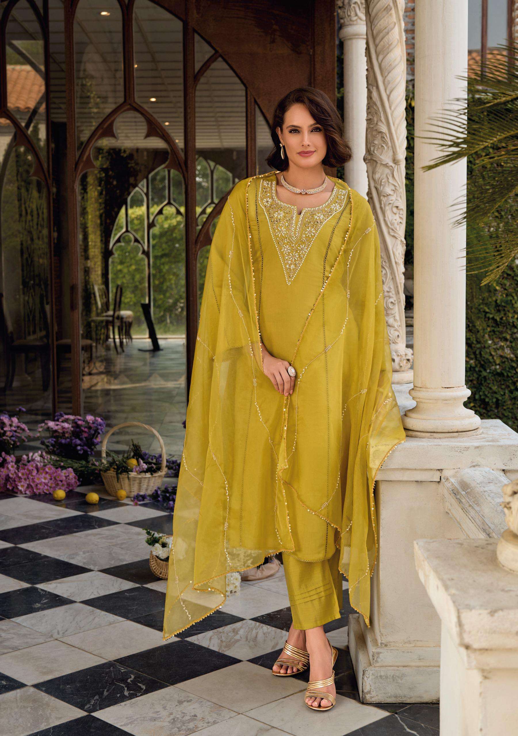  LADY LEELA RANGEEN VISCOSE SILK DESIGNER FANCY KURTI COMBO SET