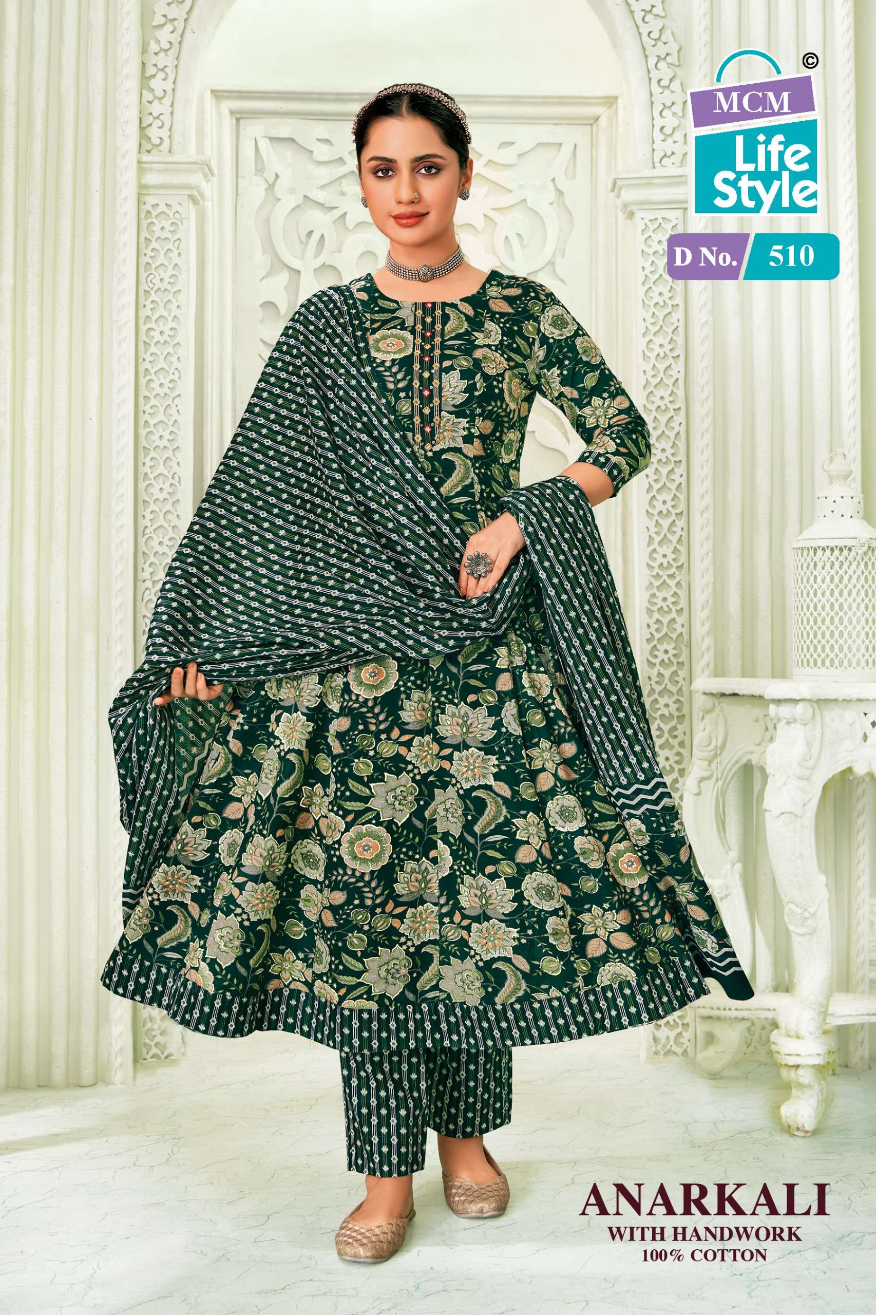 MCM LIFESTYLE ANARKALI VOL 5 COTTON PRINTED LADIES KURTI COMO SET