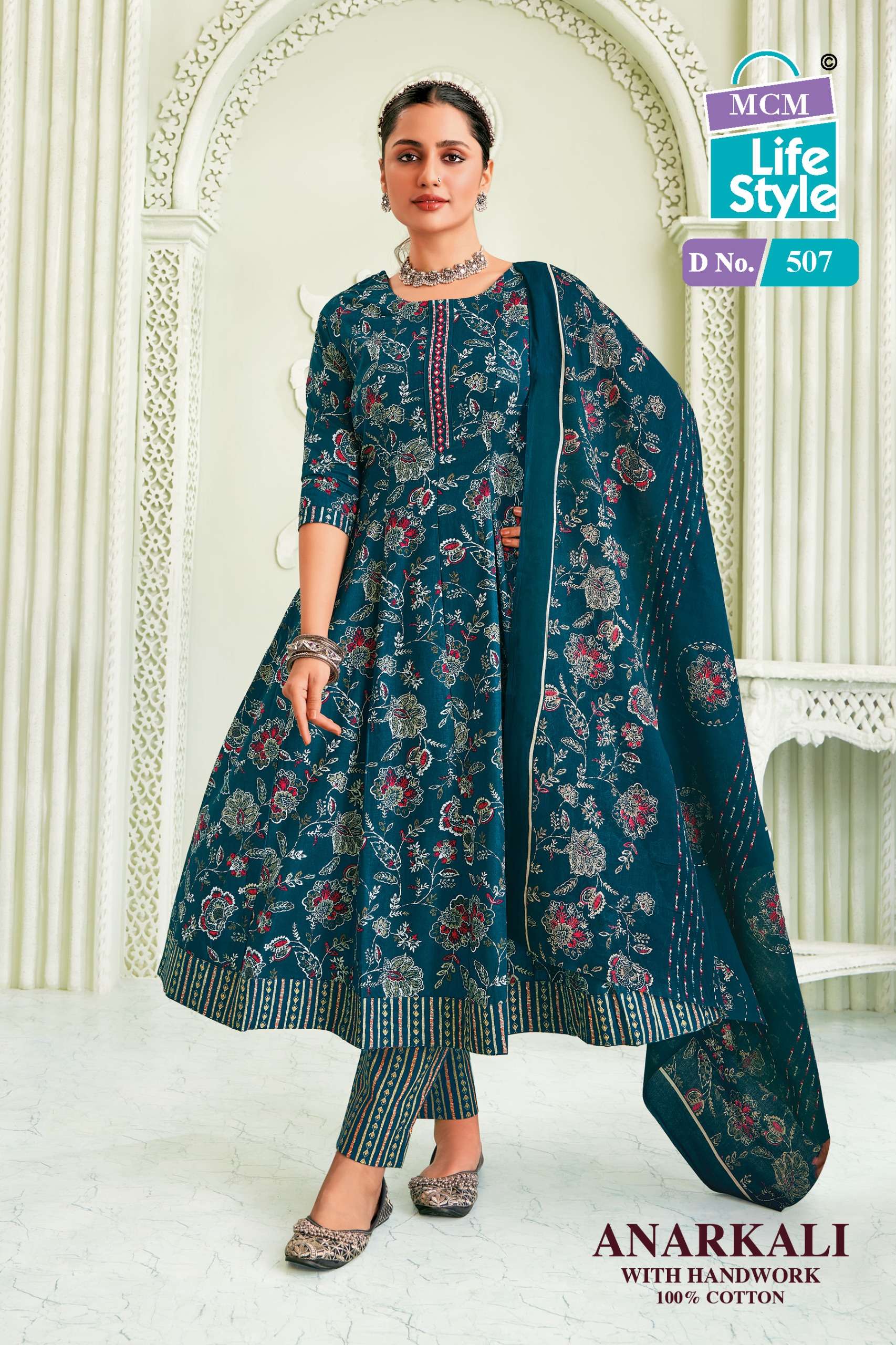 MCM LIFESTYLE ANARKALI VOL 5 COTTON PRINTED LADIES KURTI COMO SET