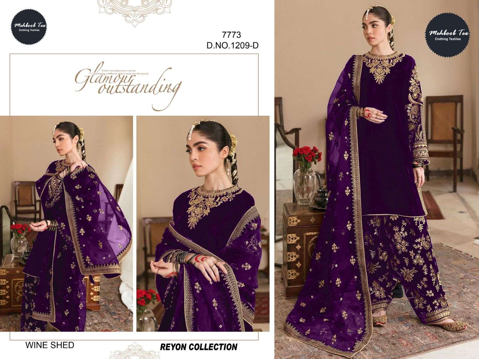 MEHBOOB TEX DESIGN NO - 1209 ACD RAYON EMBROIDERED WORK PAKISTANI SALWAR SUIT