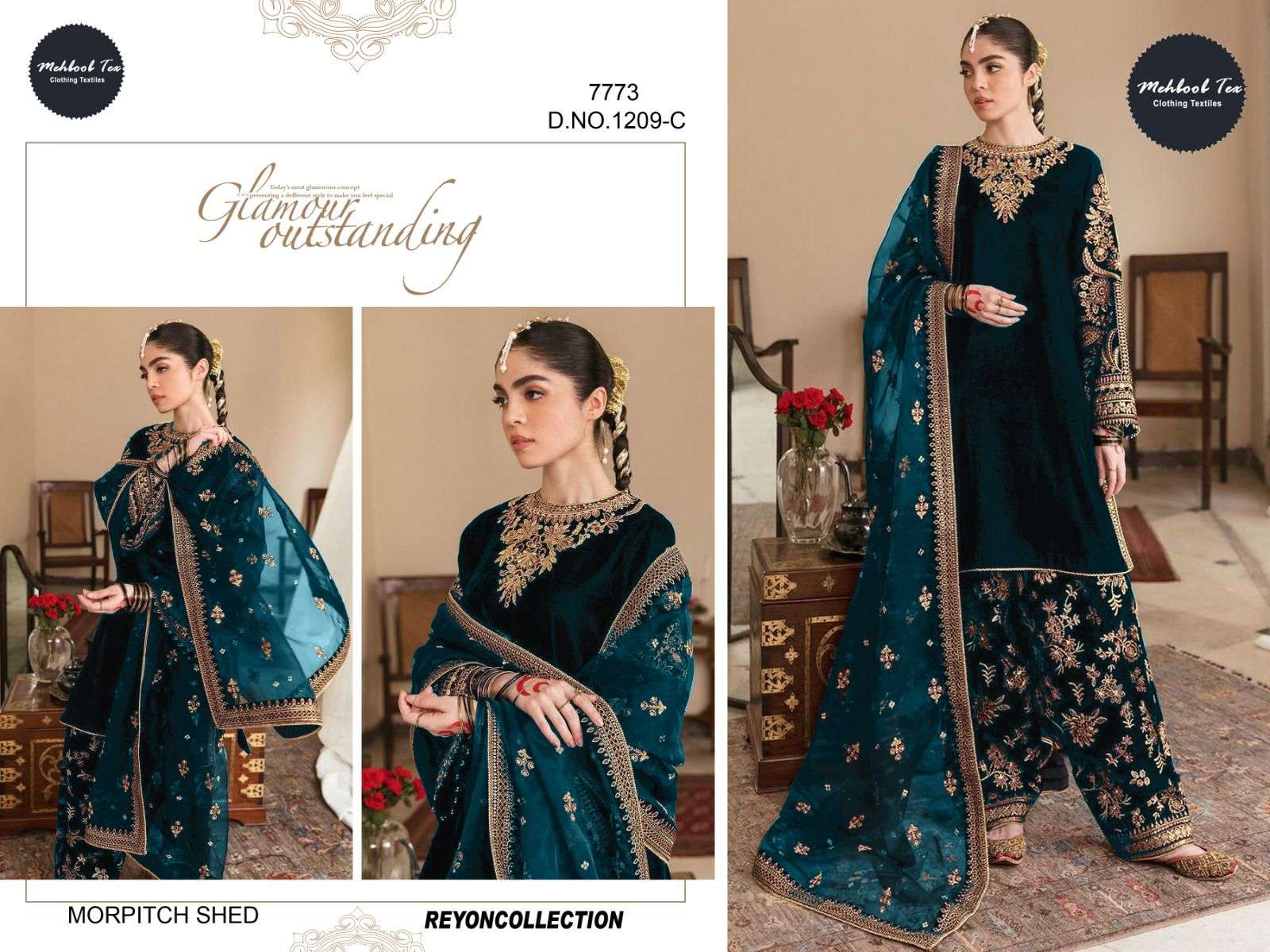 MEHBOOB TEX DESIGN NO - 1209 ACD RAYON EMBROIDERED WORK PAKISTANI SALWAR SUIT