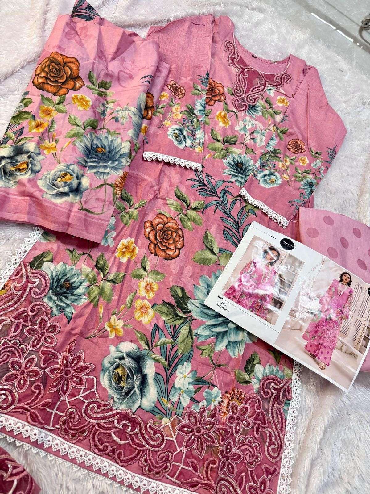 MEHBOOB TEX DESIGN NO - 1525 - 1531 B PURE COTTON PRINT EMBROIDERED SELF PATCH WORK PAKISTANI SALWAR SUIT