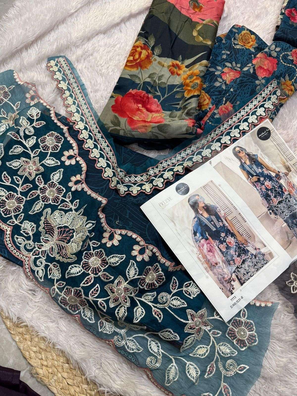 MEHBOOB TEX DESIGN NO - 1529-1531  PURE COTTON PRINT EMBROIDERED SELF WORK PAKISTANI SALWAR SUIT