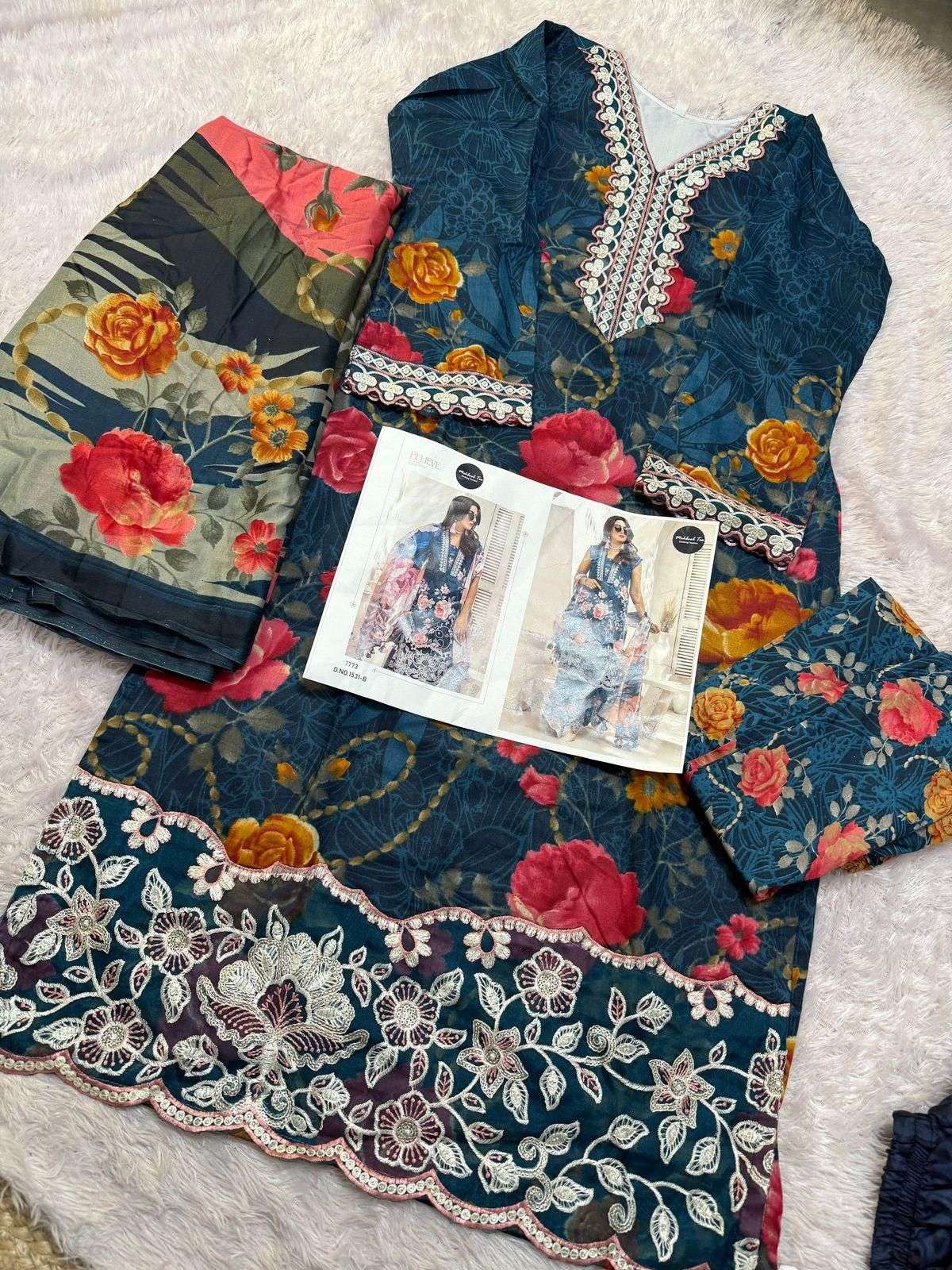 MEHBOOB TEX DESIGN NO - 1529-1531  PURE COTTON PRINT EMBROIDERED SELF WORK PAKISTANI SALWAR SUIT