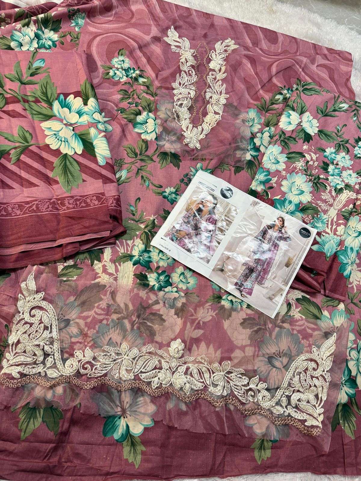 MEHBOOB TEX DESIGN NO - 1529-1531  PURE COTTON PRINT EMBROIDERED SELF WORK PAKISTANI SALWAR SUIT