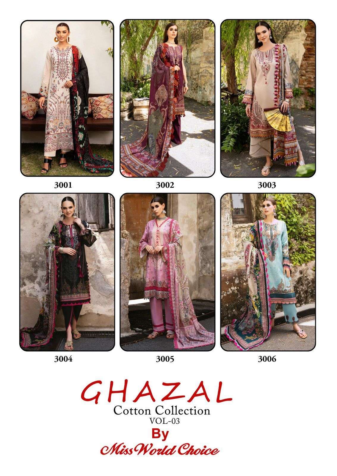 MISSWORLD CHOICE GHAZAL VOL 3 COTTON DIGITAL KARACHI STYLE PRINT SUIT