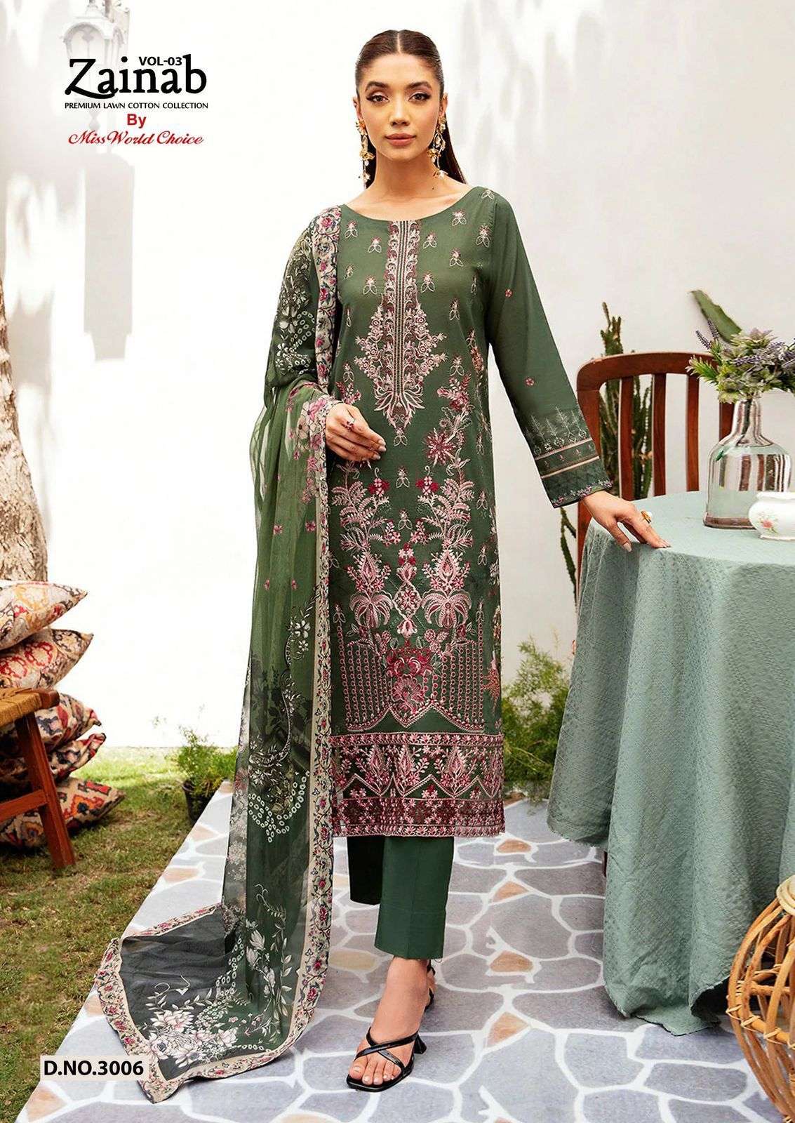 MISSWORLD CHOICE ZAINAB VOL 3 LAWN COTTON DIGITAL PRINTS SUIT
