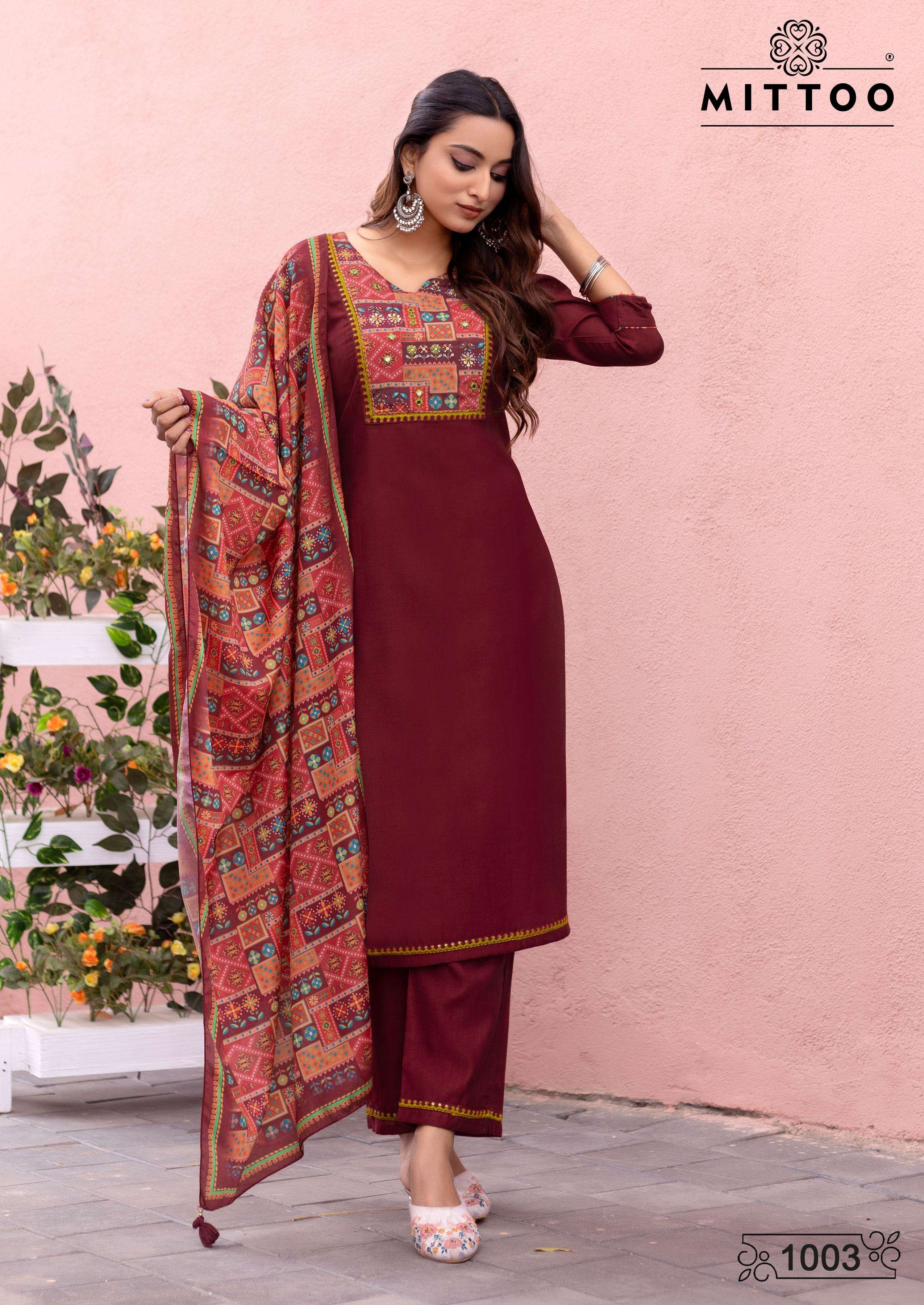 MITTOO DAY LIGHT MODAL SILK FANCY WORK LADIES KURTI COMBO SET