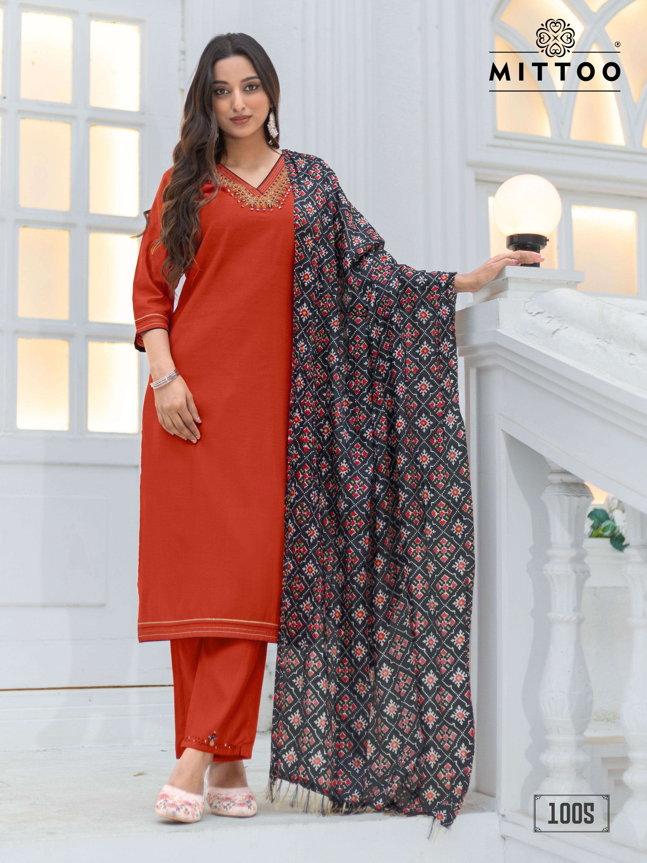 MITTOO NITIKA SILK FANCY LADIES KURTI BOTTOM AND DUPATTA SET