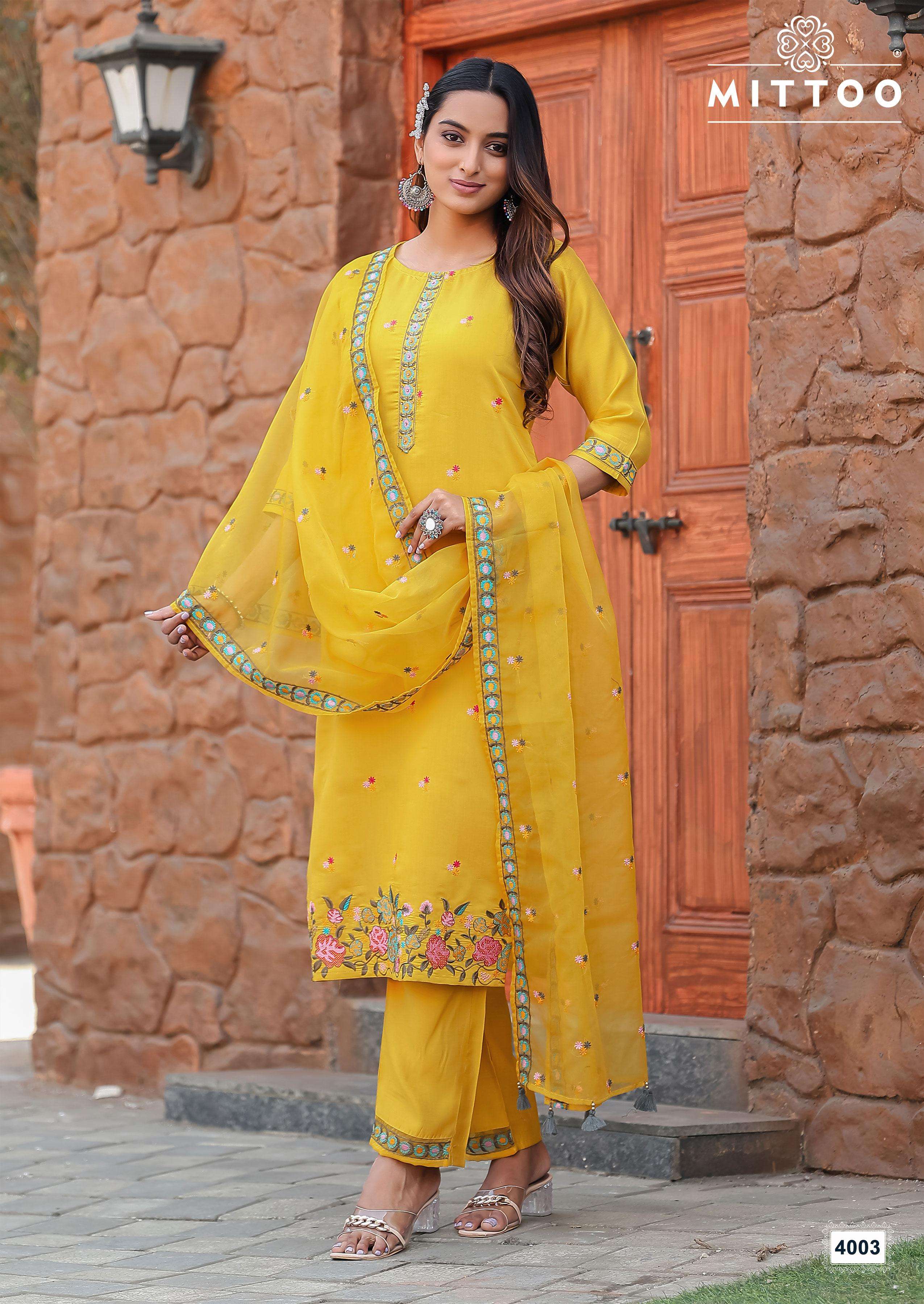 MITTOO SAANJ SILK FANCY WORKS LADIES KURTI COMBO SET
