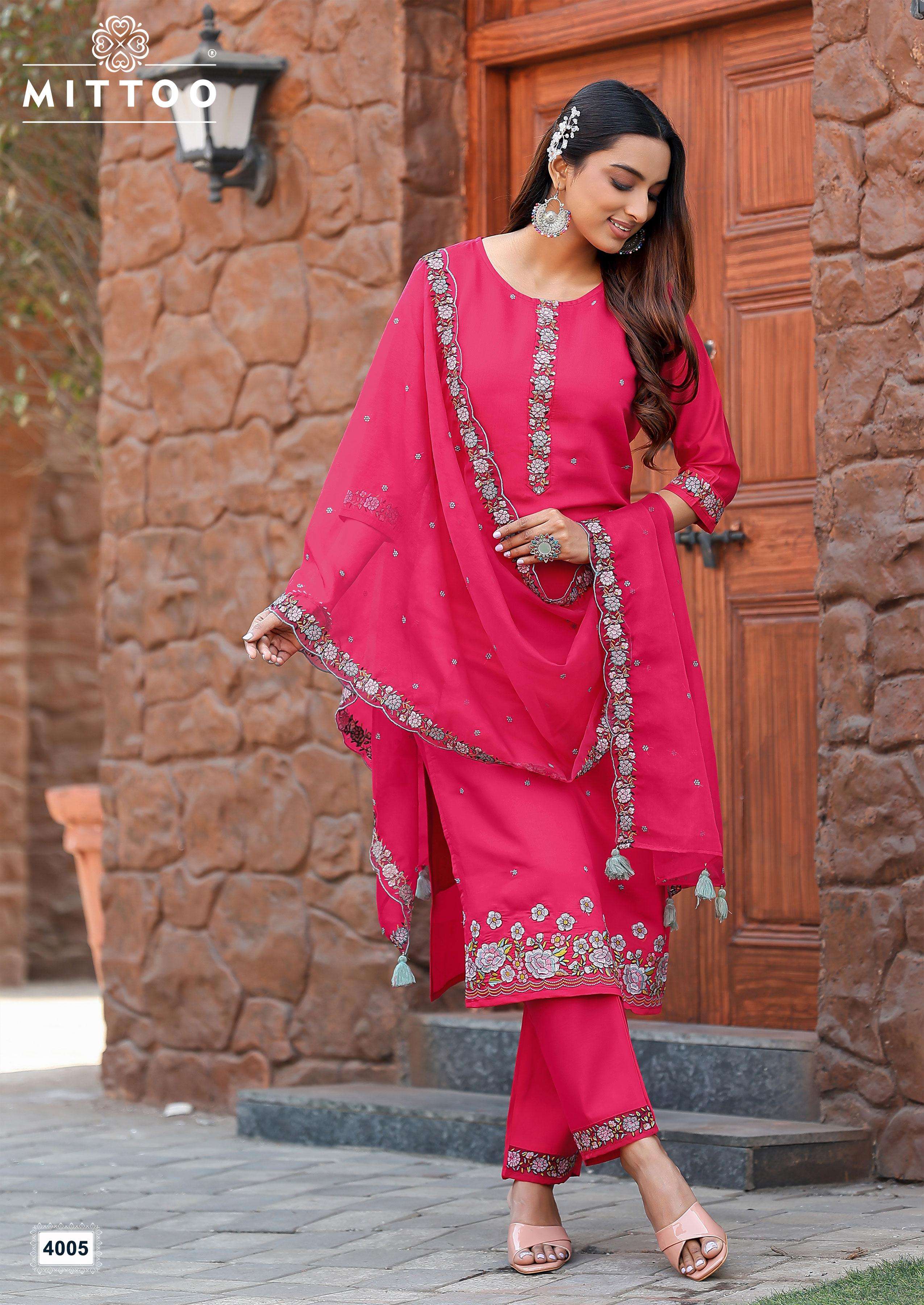 MITTOO SAANJ SILK FANCY WORKS LADIES KURTI COMBO SET