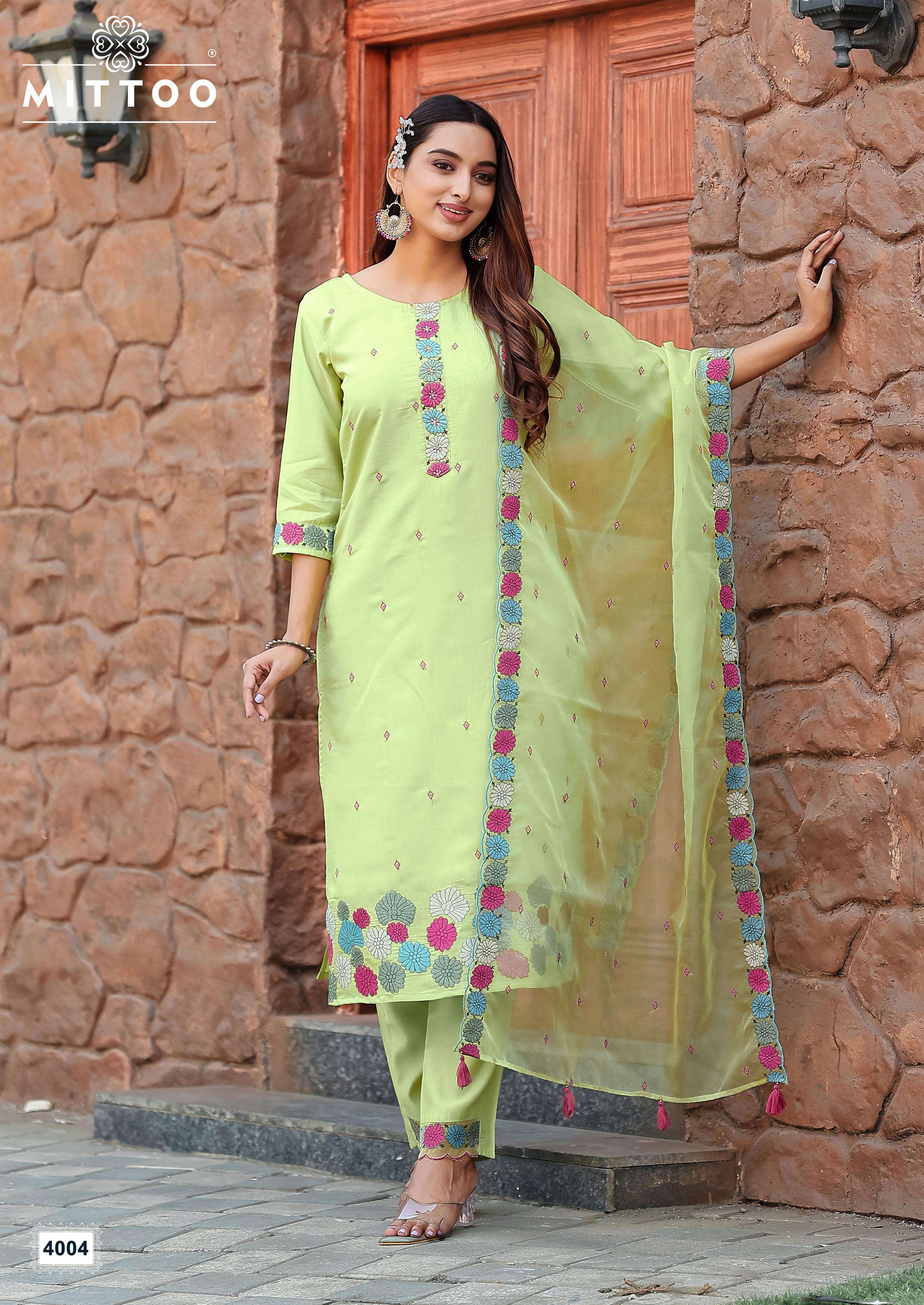 MITTOO SAANJ SILK FANCY WORKS LADIES KURTI COMBO SET