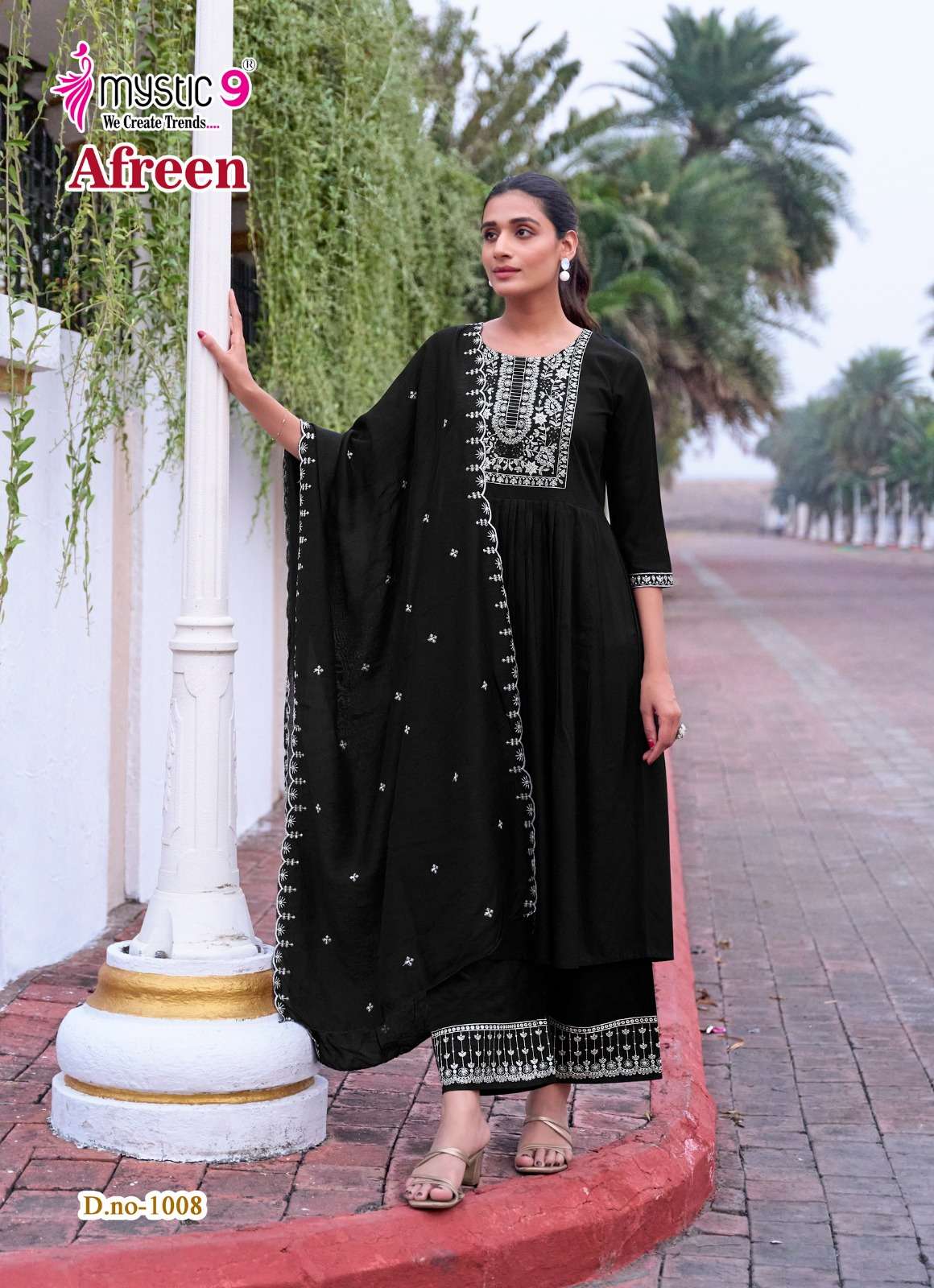 MYSTIC 9  AFREEN VOL 1 VISCOSE FANCY WORK NAIRA CUT PATTERN KURTI COMBO SET 