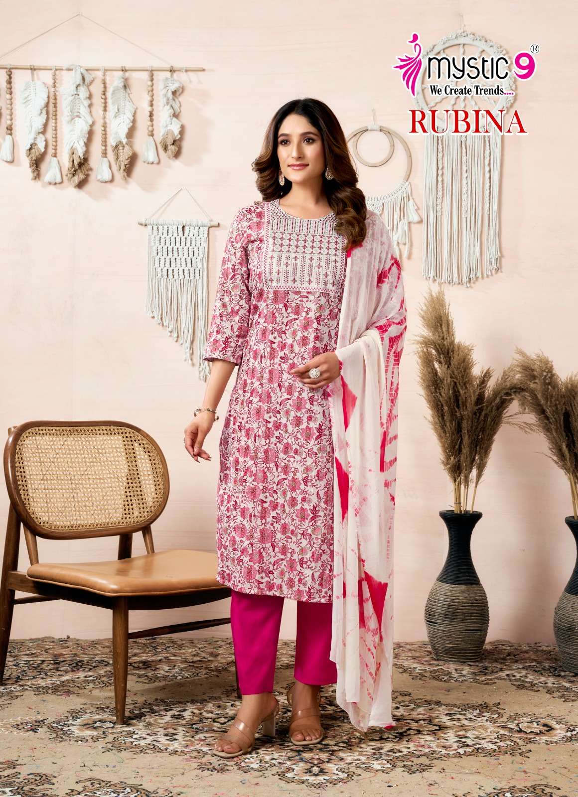 MYSTIC 9 RUBINA VOL 8 RAYON PRINT FANCY STRAIGHT CUT KURTI COMBO SET 