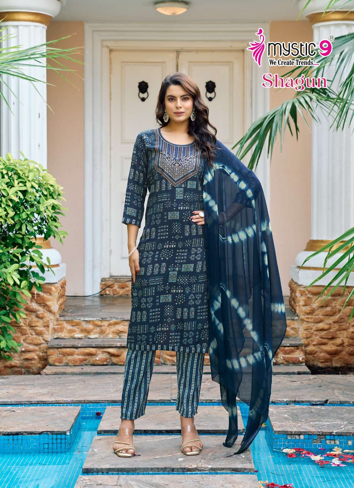 MYSTIC 9 SHAGUN  VOL 14 RAYON PRINTED FANCY LADIES KURTI COMBO SET 