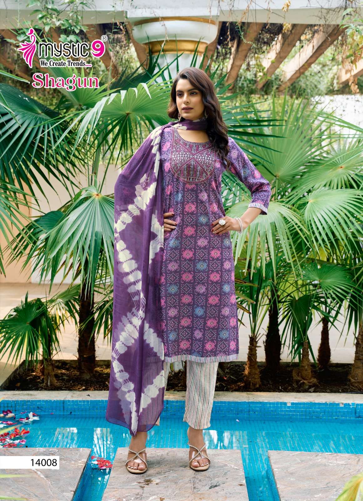MYSTIC 9 SHAGUN  VOL 14 RAYON PRINTED FANCY LADIES KURTI COMBO SET 