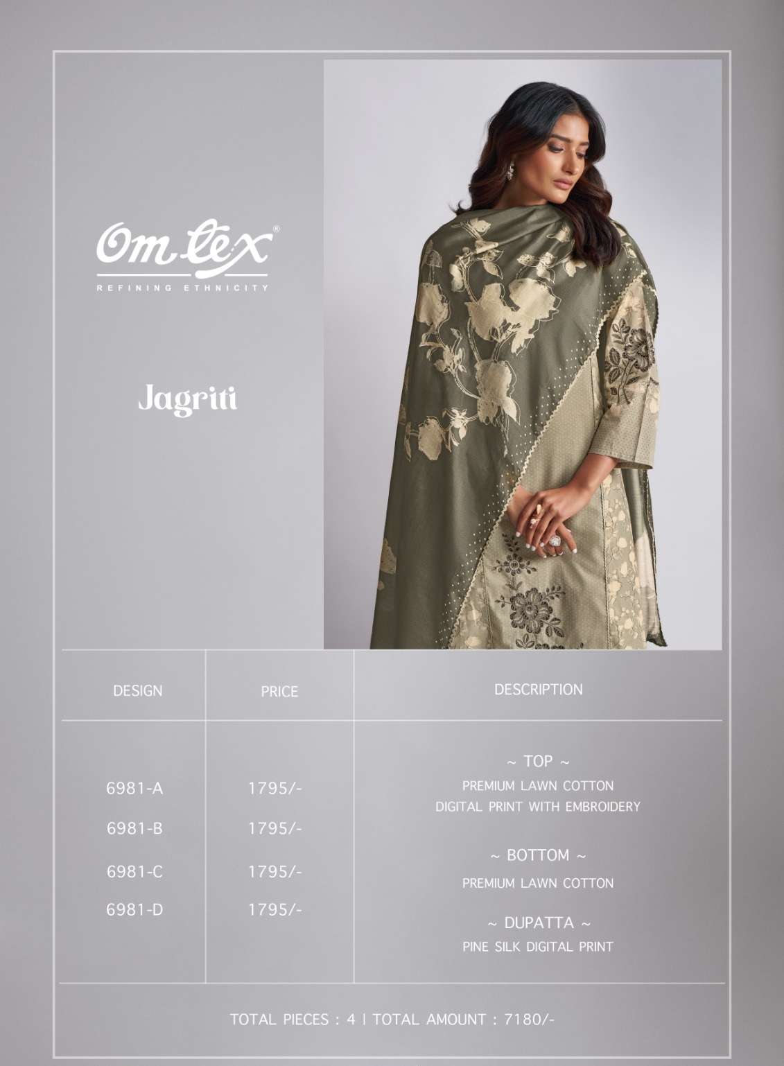 OMTEX JAGRITI LAWN COTTON DIGITAL PRINT WITH EMBROIDERY WORK SUIT