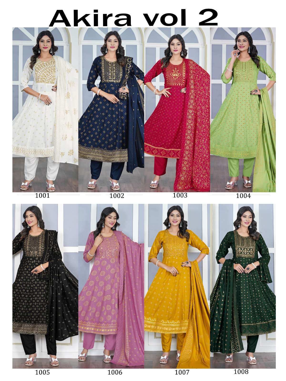 PADMAVATI TEXTILES AKIRA PLUS VOL 2 RAYON GHERA PATTERN KURTI COMBO SET