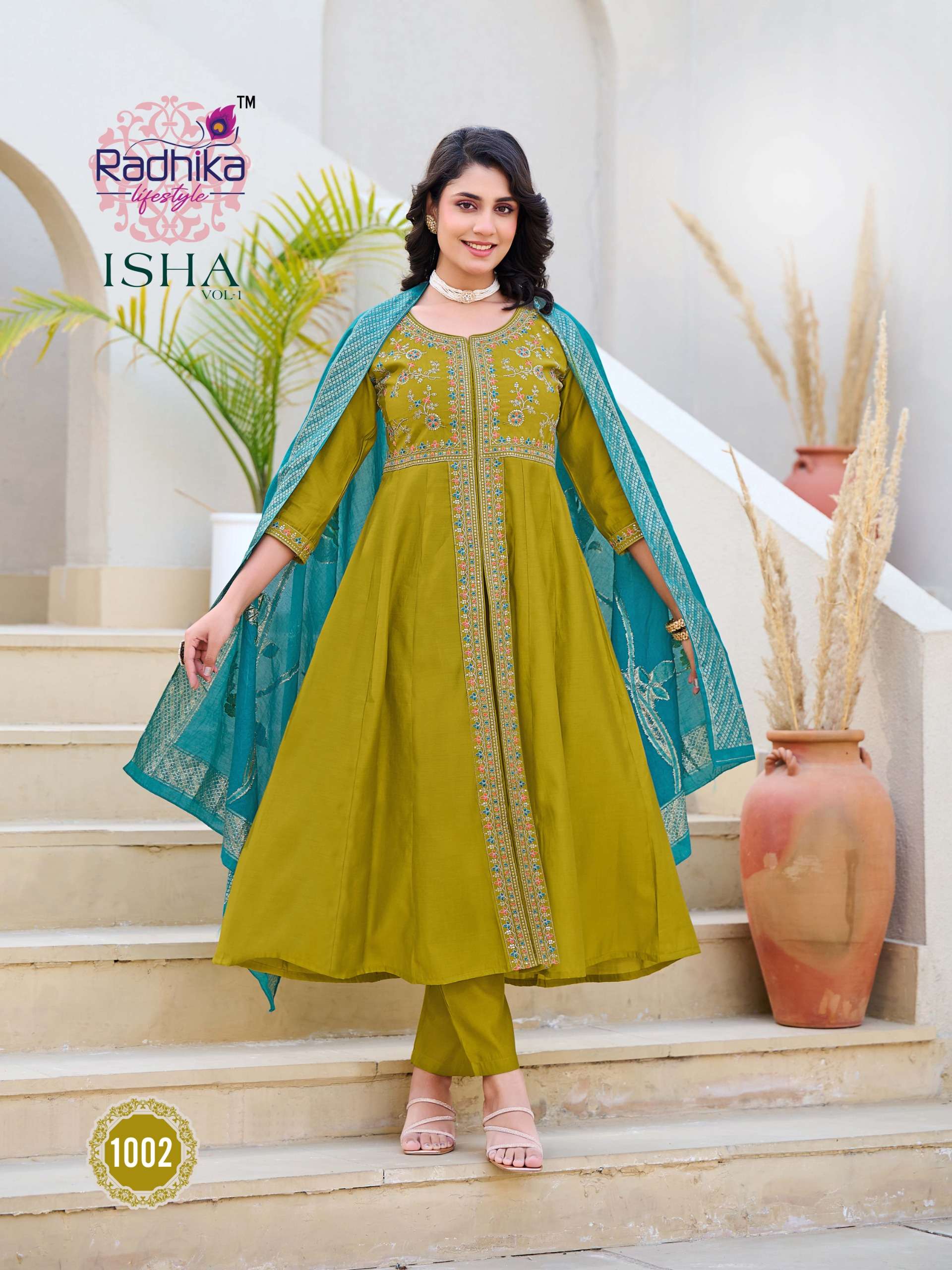 RADHIKA LIFE STYLE ISHA VOL 1 FANCY GOWN WITH PANT AND DUPATTA SET