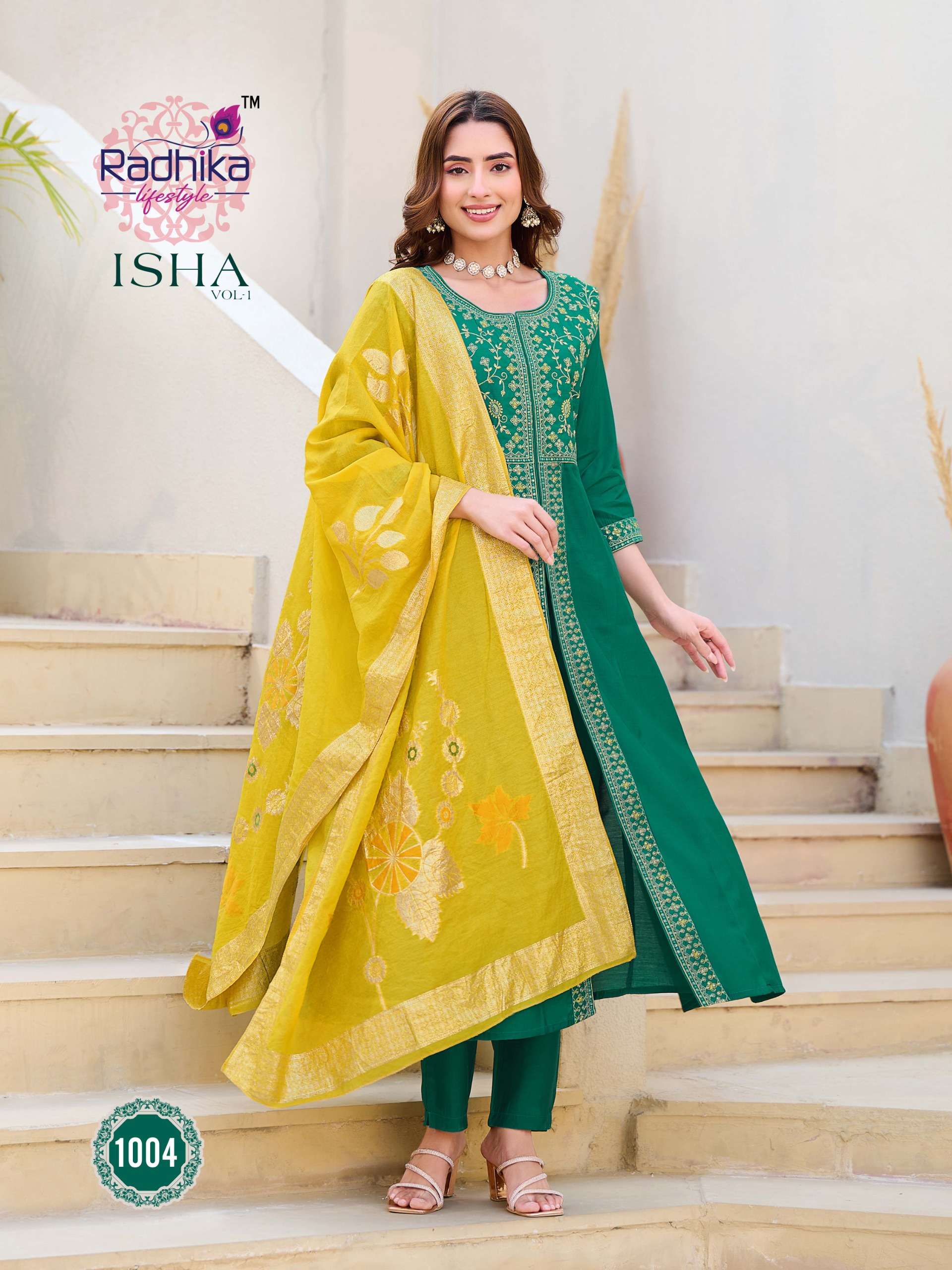 RADHIKA LIFE STYLE ISHA VOL 1 FANCY GOWN WITH PANT AND DUPATTA SET