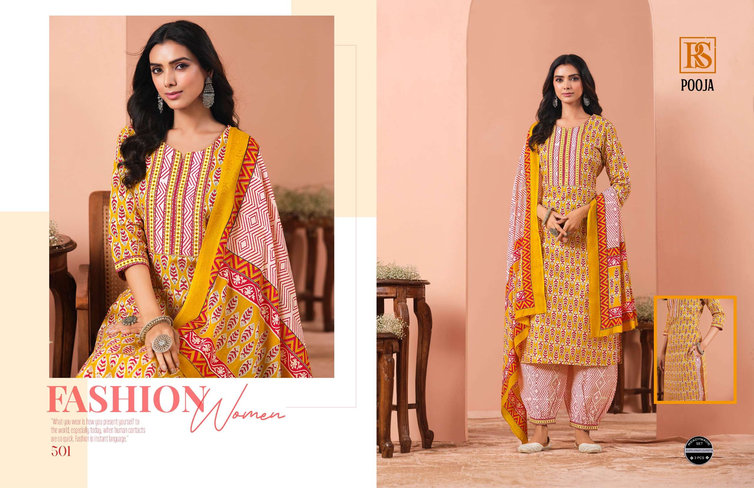 RANGI SANGI POOJA COTTON BLENDED FANCY KURTI COMBO SET 