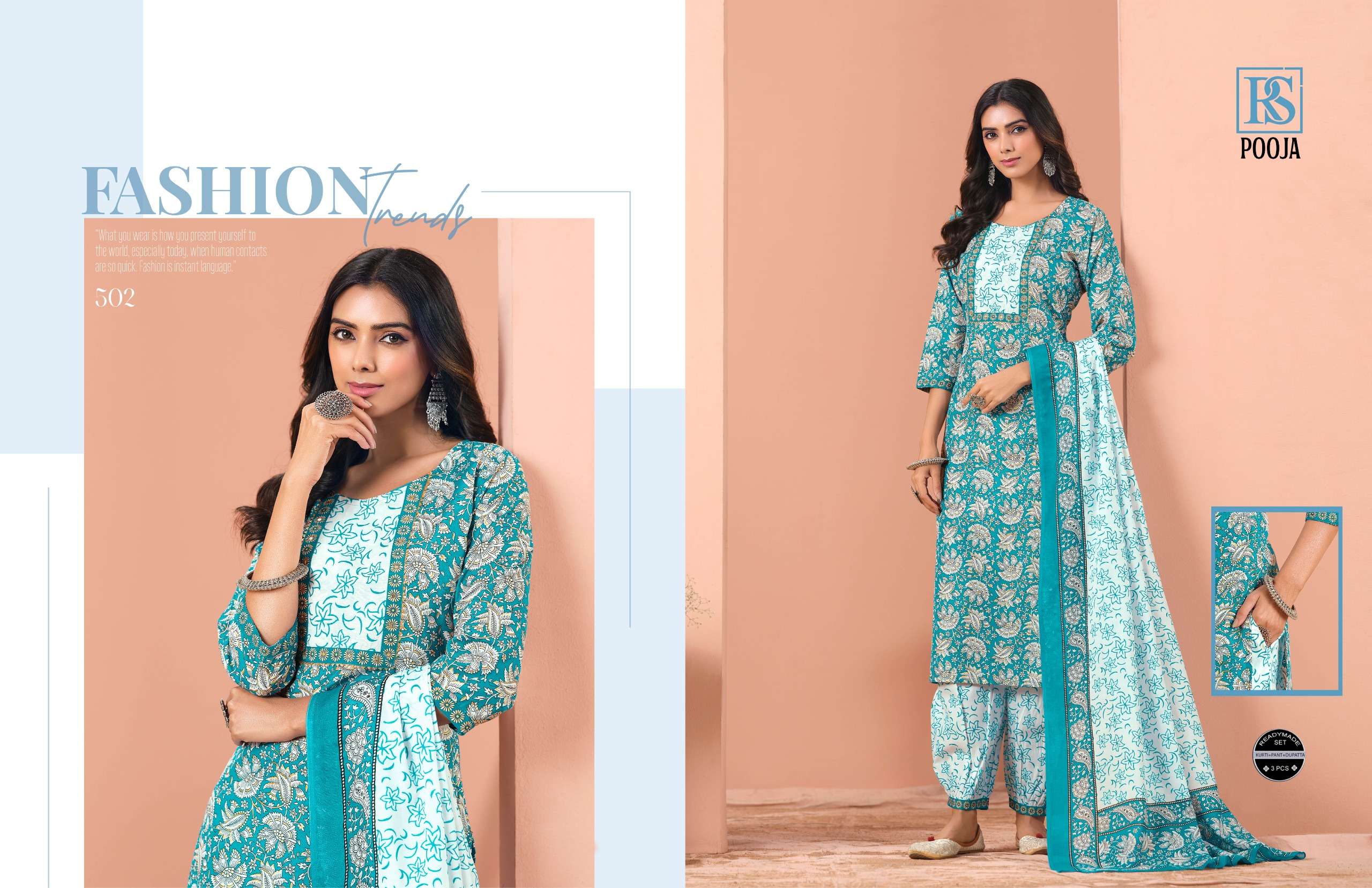 RANGI SANGI POOJA COTTON BLENDED FANCY KURTI COMBO SET 