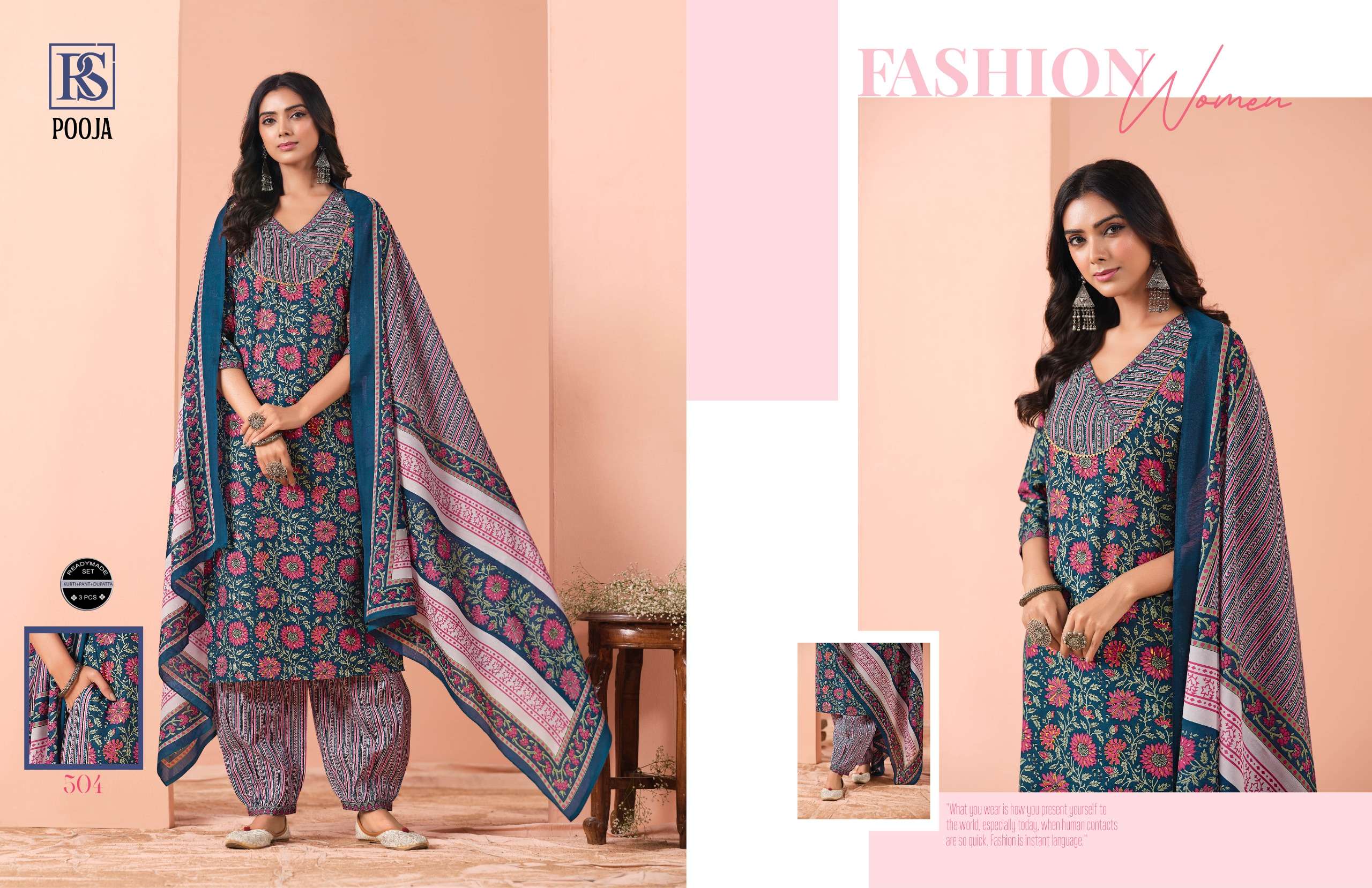 RANGI SANGI POOJA COTTON BLENDED FANCY KURTI COMBO SET 