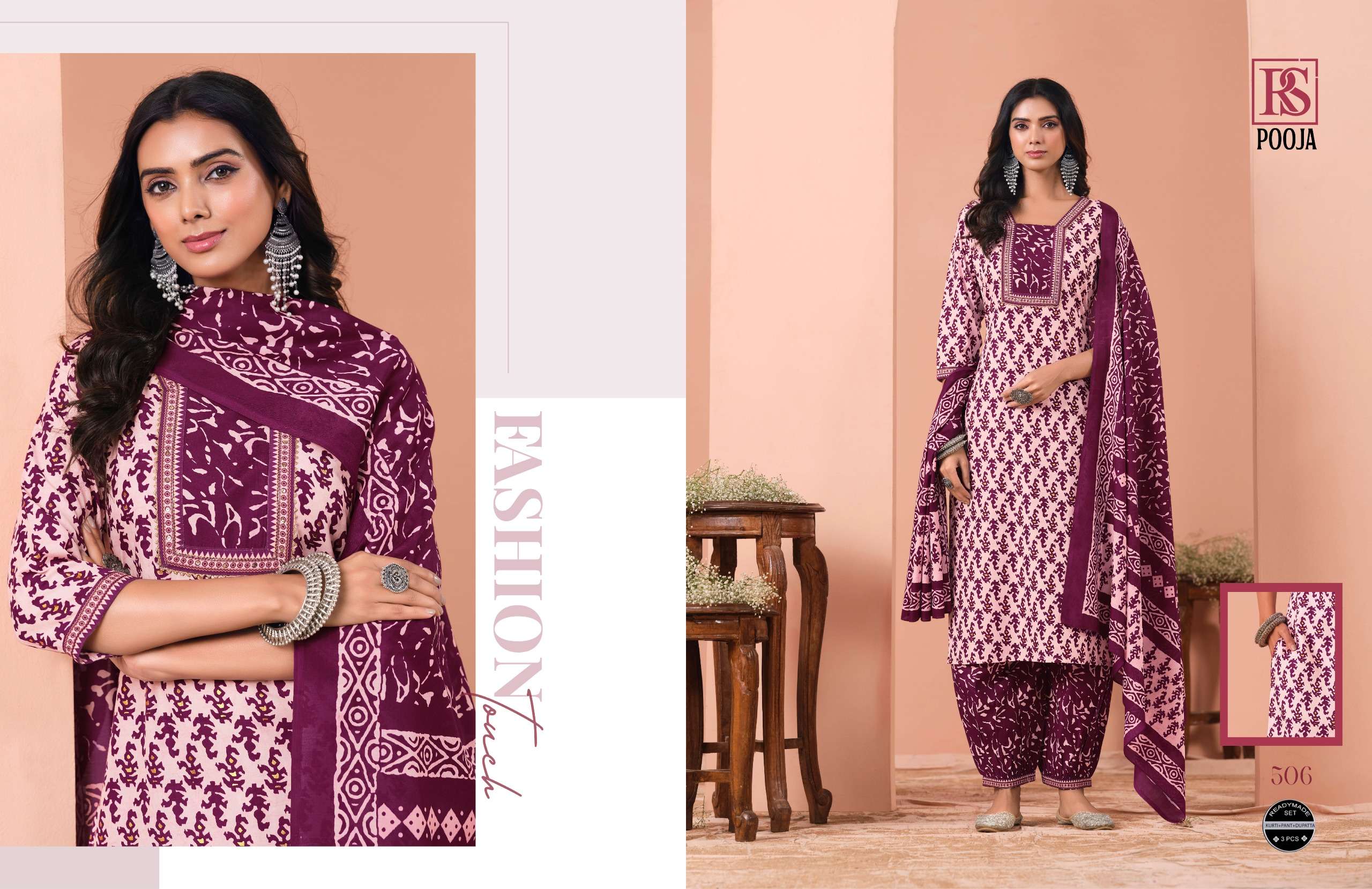 RANGI SANGI POOJA COTTON BLENDED FANCY KURTI COMBO SET 
