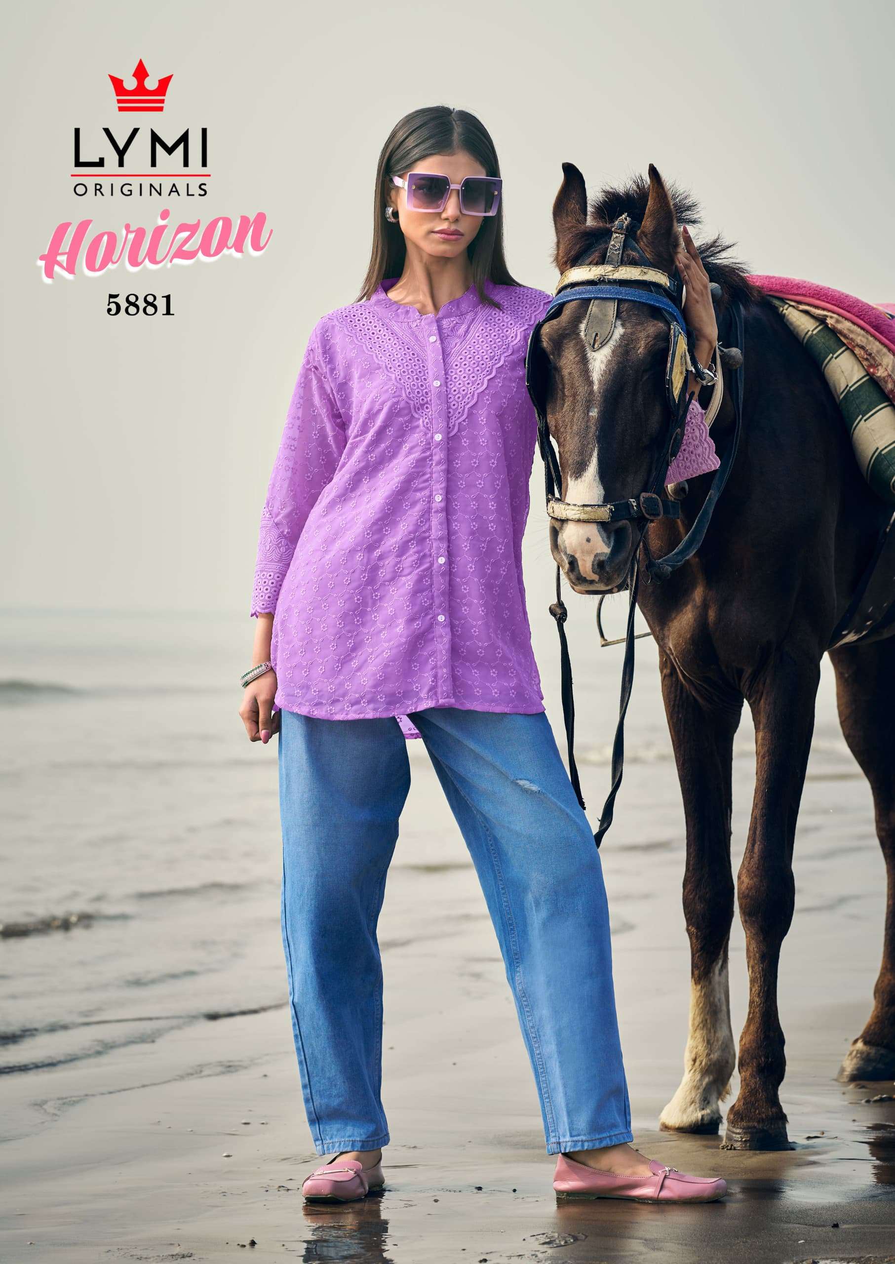 RANGOON HORIZON SCHIFLI GEORGETTE FANCY LADIES TOP