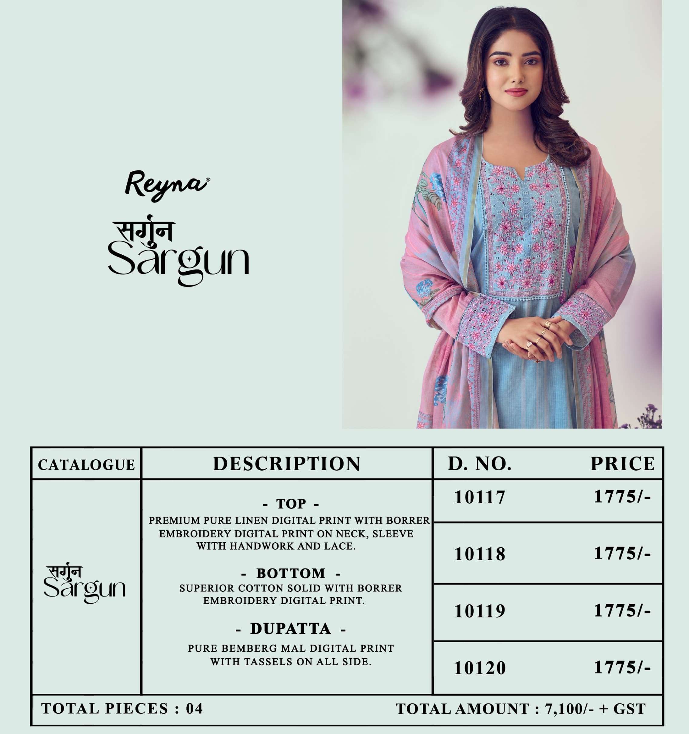 REYNA SARGUN LINEN COTTON DIGITAL PRINT WITH FANCY WORK SUIT