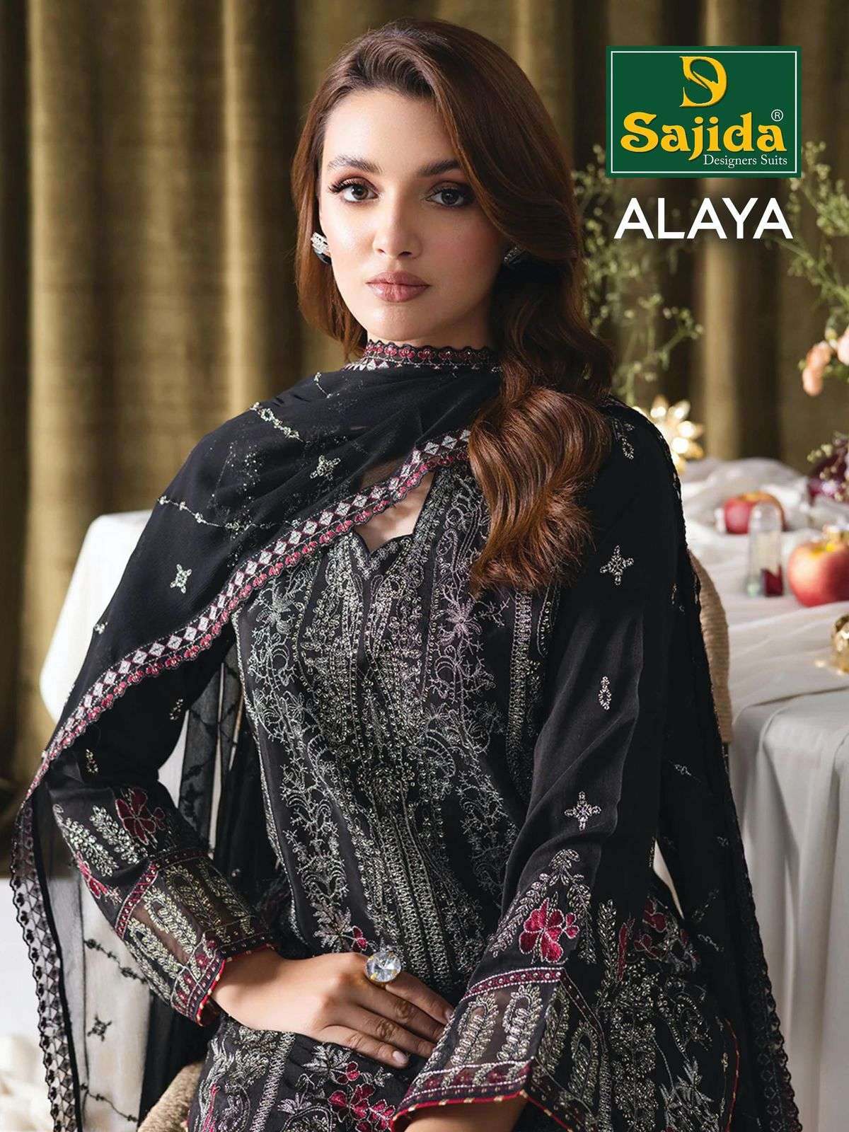 SAJIDA DESIGNER ALAYA VOL 1 DESIGN NO - 1008-1009-1010 GEORGETTE HEAVY EMBROIDERED KHATLI WORK PAKISTANI SUIT 