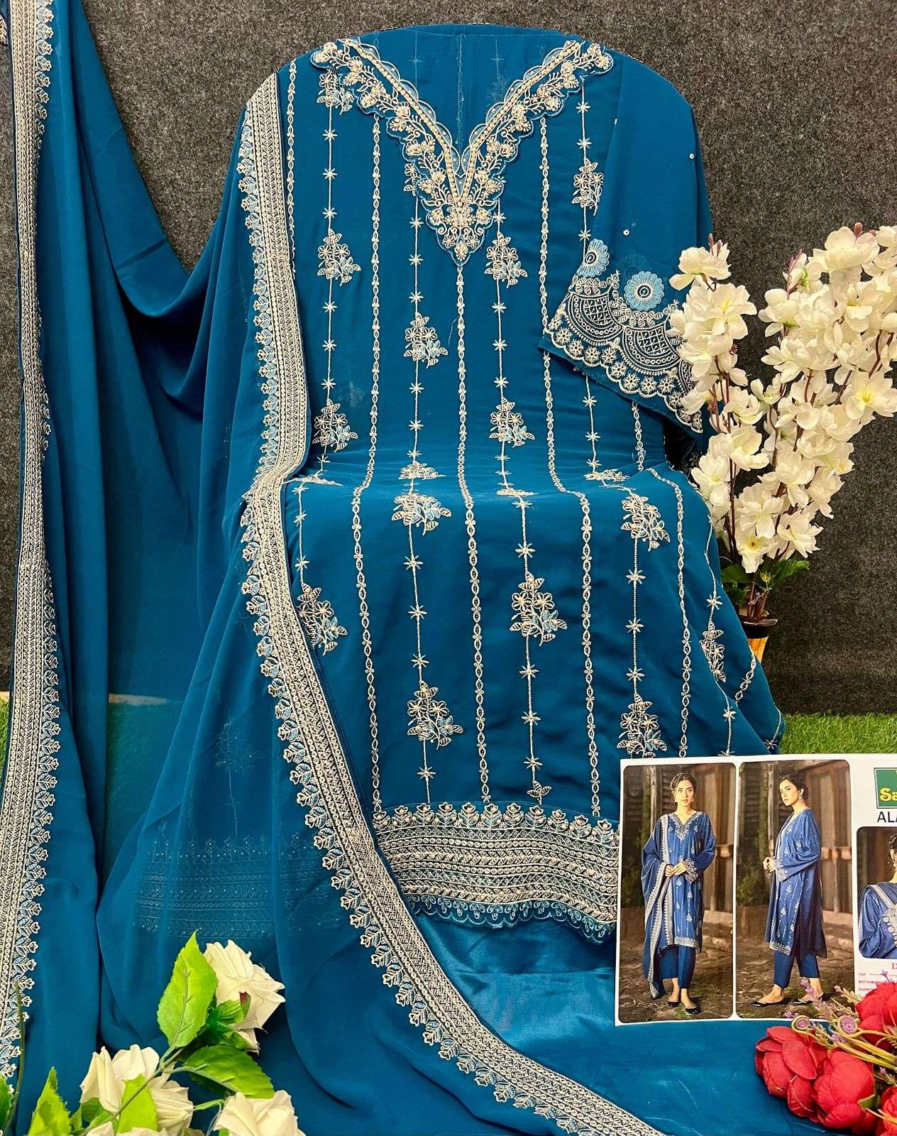 SAJIDA DESIGNER ALAYA VOL 3 - 1027-1028-1029 GEORGETTE HEAVY EMBROIDERED WITH MOTI PAKISTANI SUIT
