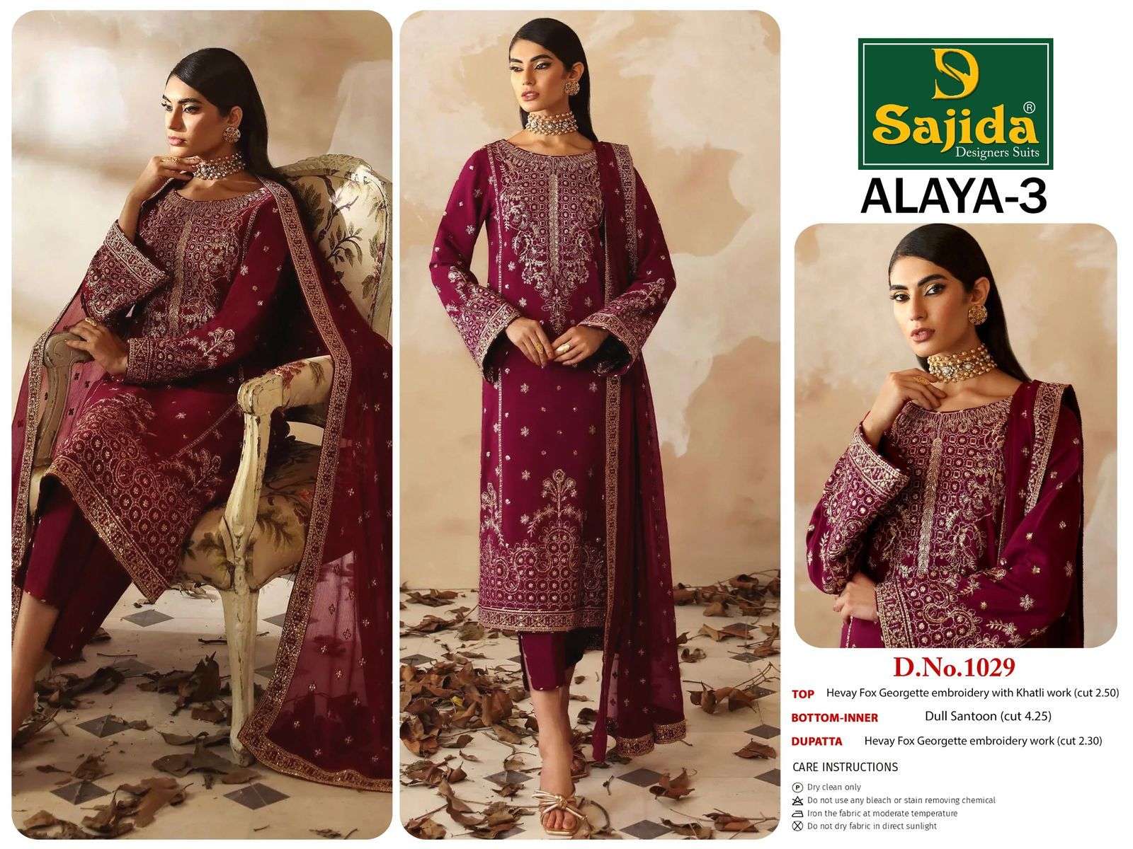 SAJIDA DESIGNER ALAYA VOL 3 - 1027-1028-1029 GEORGETTE HEAVY EMBROIDERED WITH MOTI PAKISTANI SUIT
