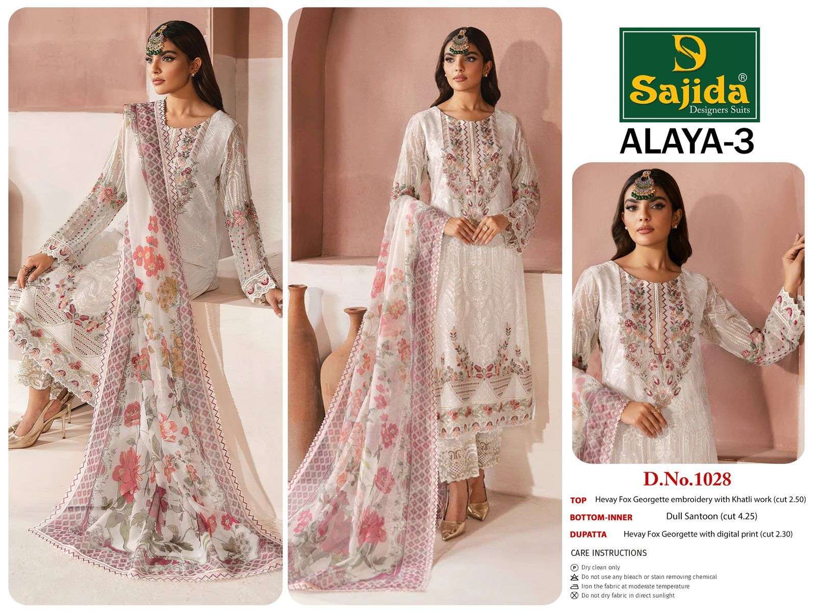 SAJIDA DESIGNER ALAYA VOL 3 - 1027-1028-1029 GEORGETTE HEAVY EMBROIDERED WITH MOTI PAKISTANI SUIT
