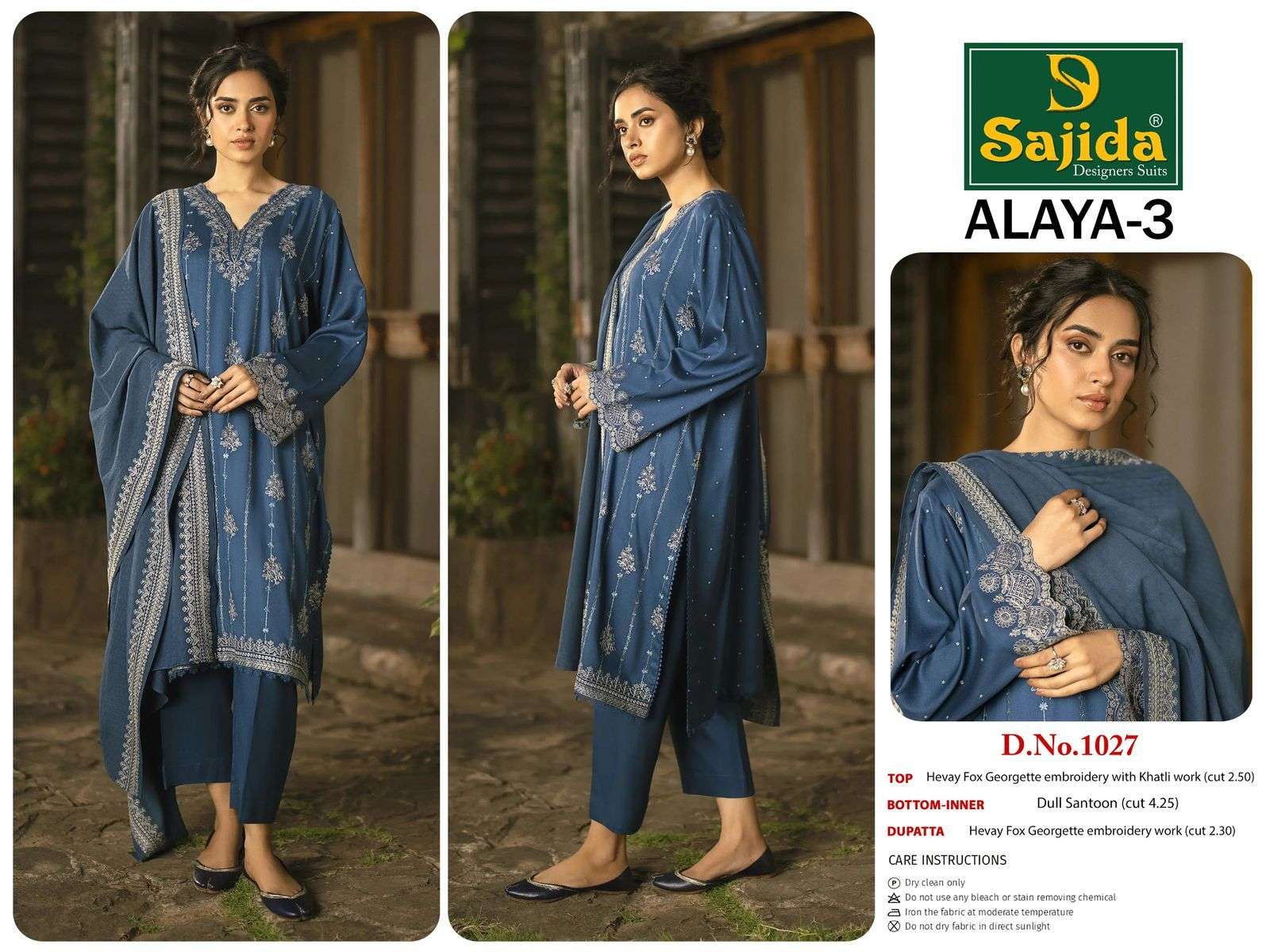 SAJIDA DESIGNER ALAYA VOL 3 - 1027-1028-1029 GEORGETTE HEAVY EMBROIDERED WITH MOTI PAKISTANI SUIT