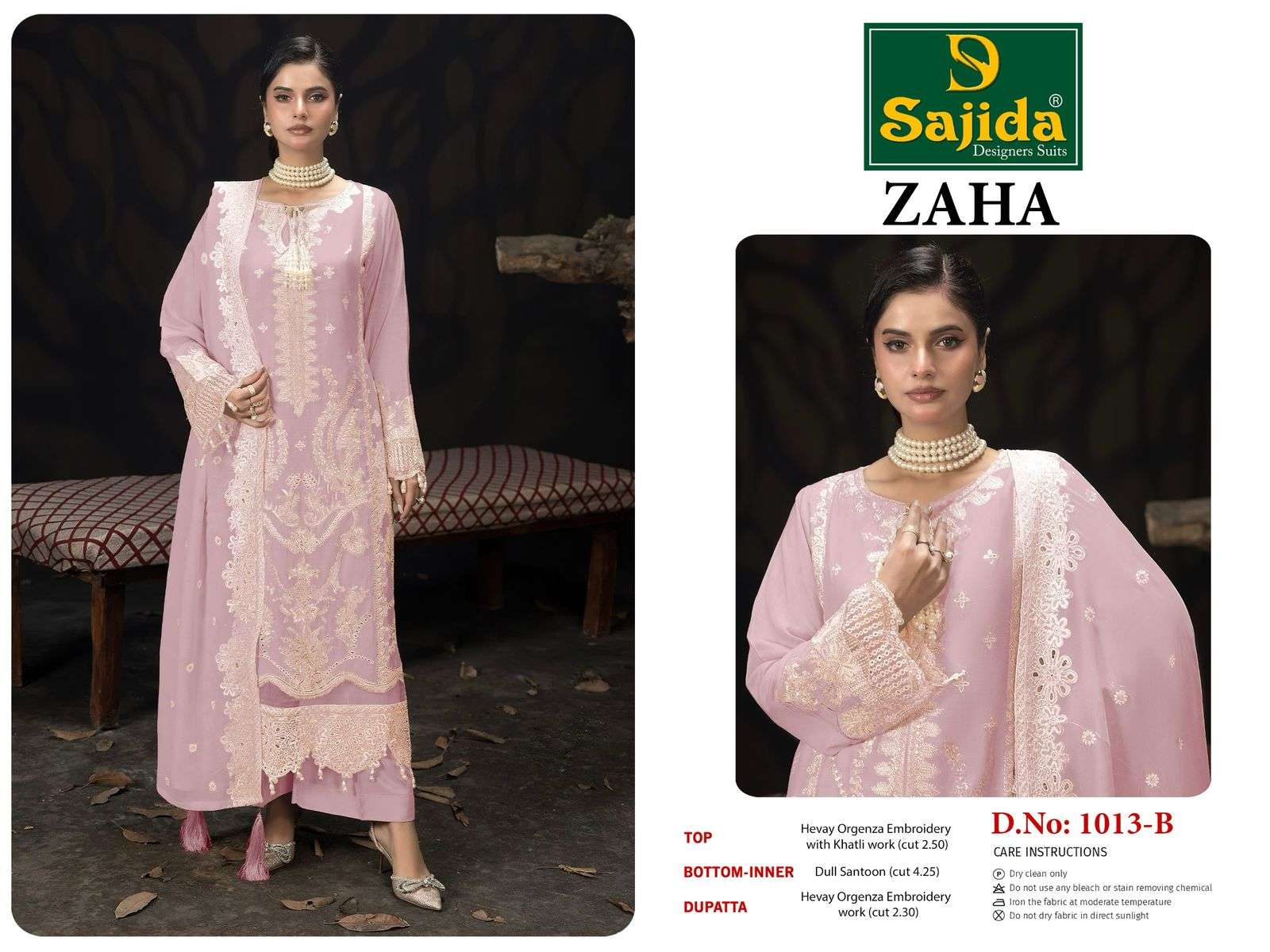 SAJIDA DESIGNER DESIGN NO - 1013 ABCD ORGANZA HEAVY EMBROIDERED KHATLI WORK PAKISTANI PARTY WEAR SUIT