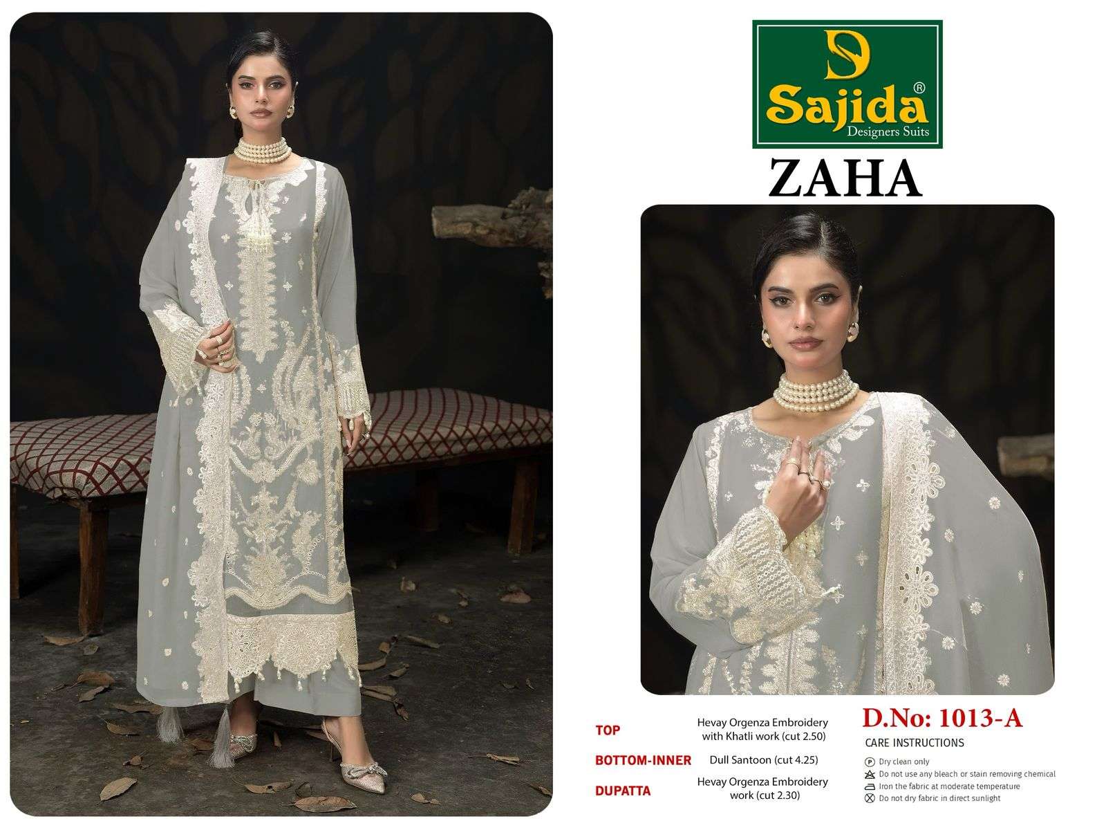 SAJIDA DESIGNER DESIGN NO - 1013 ABCD ORGANZA HEAVY EMBROIDERED KHATLI WORK PAKISTANI PARTY WEAR SUIT